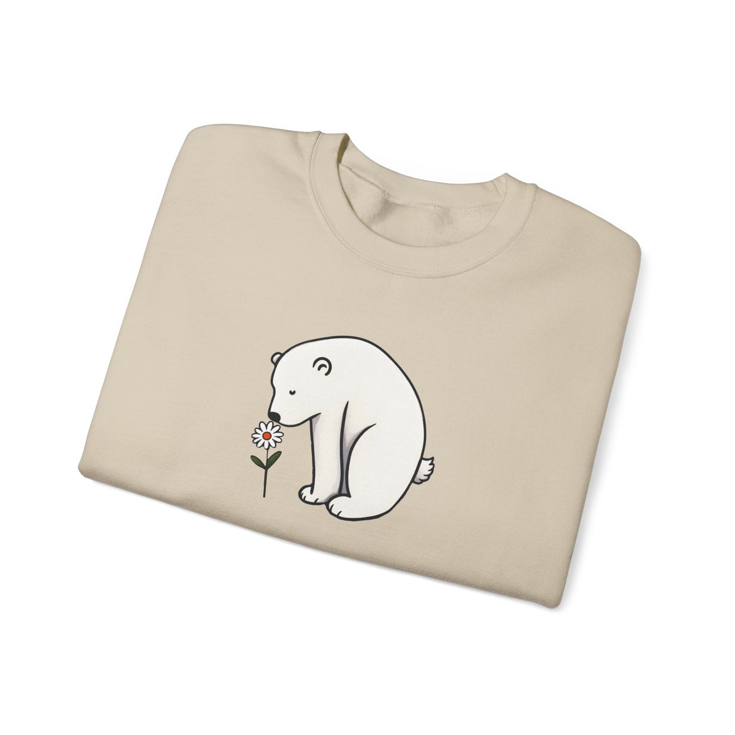 Minimalist Polar Bear Sweatshirt, Daisy Nature Design, Gentle Cozy Fleece