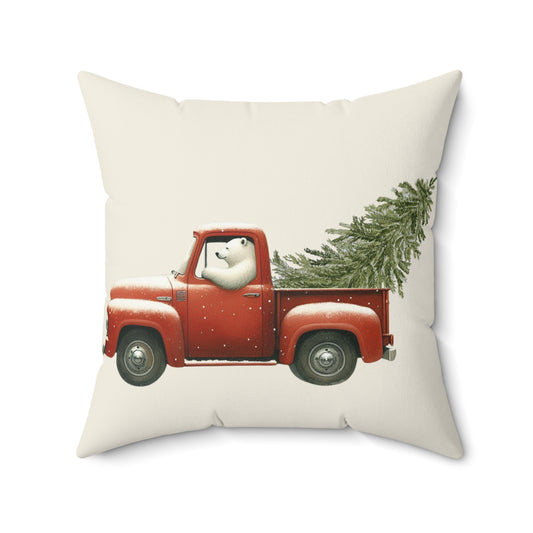 Vintage Polar Bear Truck Throw Pillow
