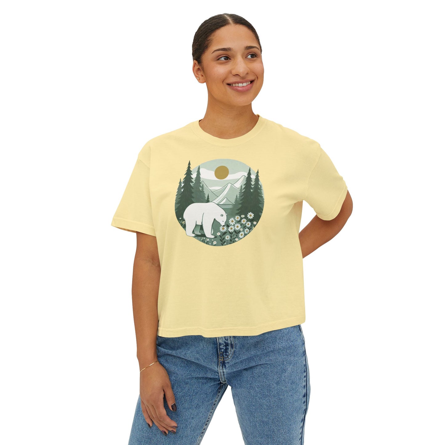 Polar Bear in Bloom Tee – Tranquil Forest & Daisy Nature Shirt