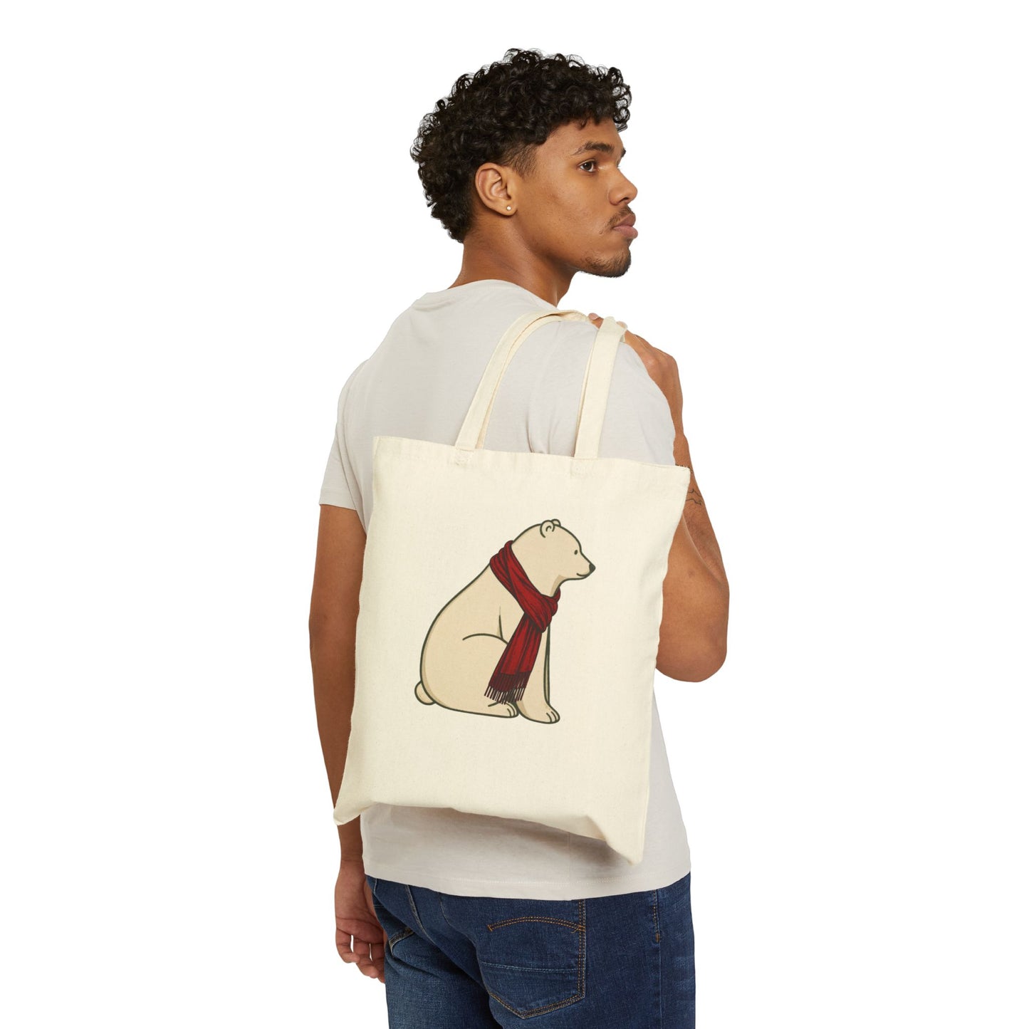 Polar Bear Red Scarf Canvas Tote Bag
