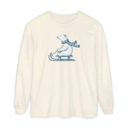 Christmas Cozy Sledding Polar Bear Long Sleeve T-Shirt