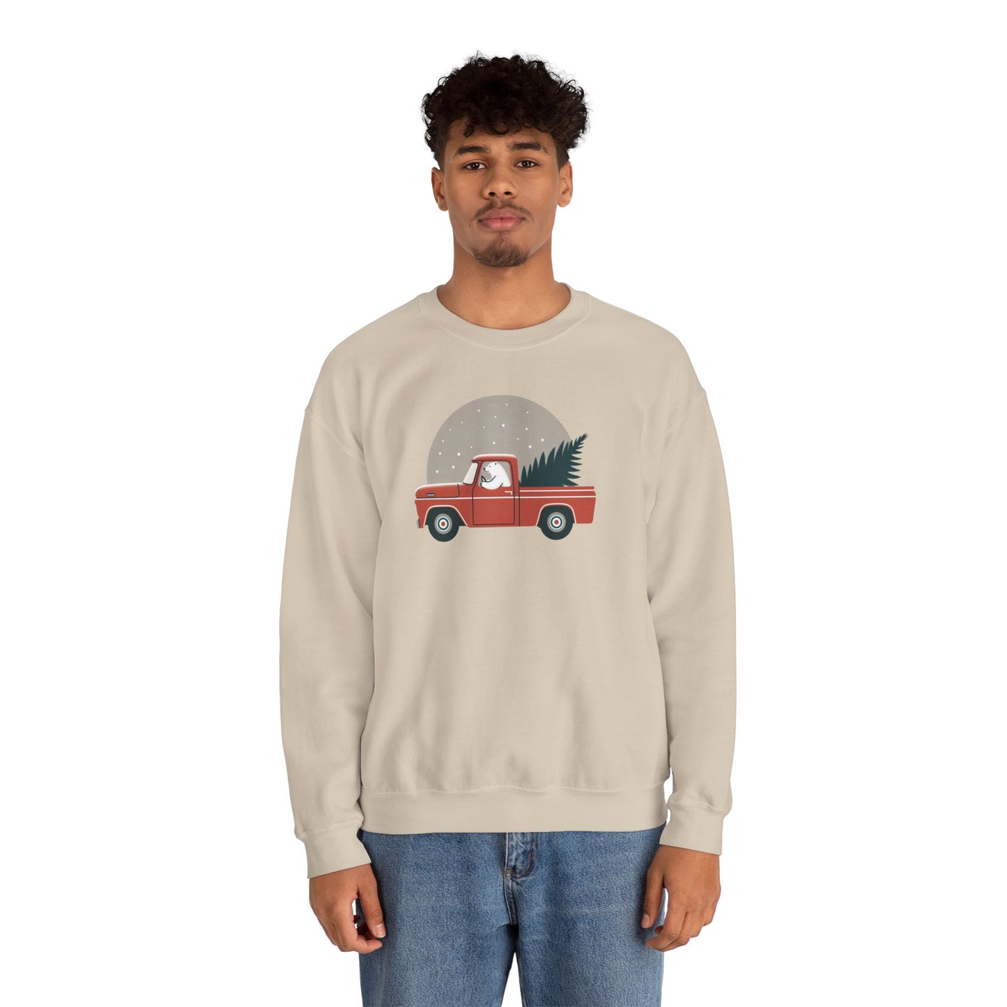 Moonlit Haul, Polar Bear Christmas Truck Design Sweatshirt