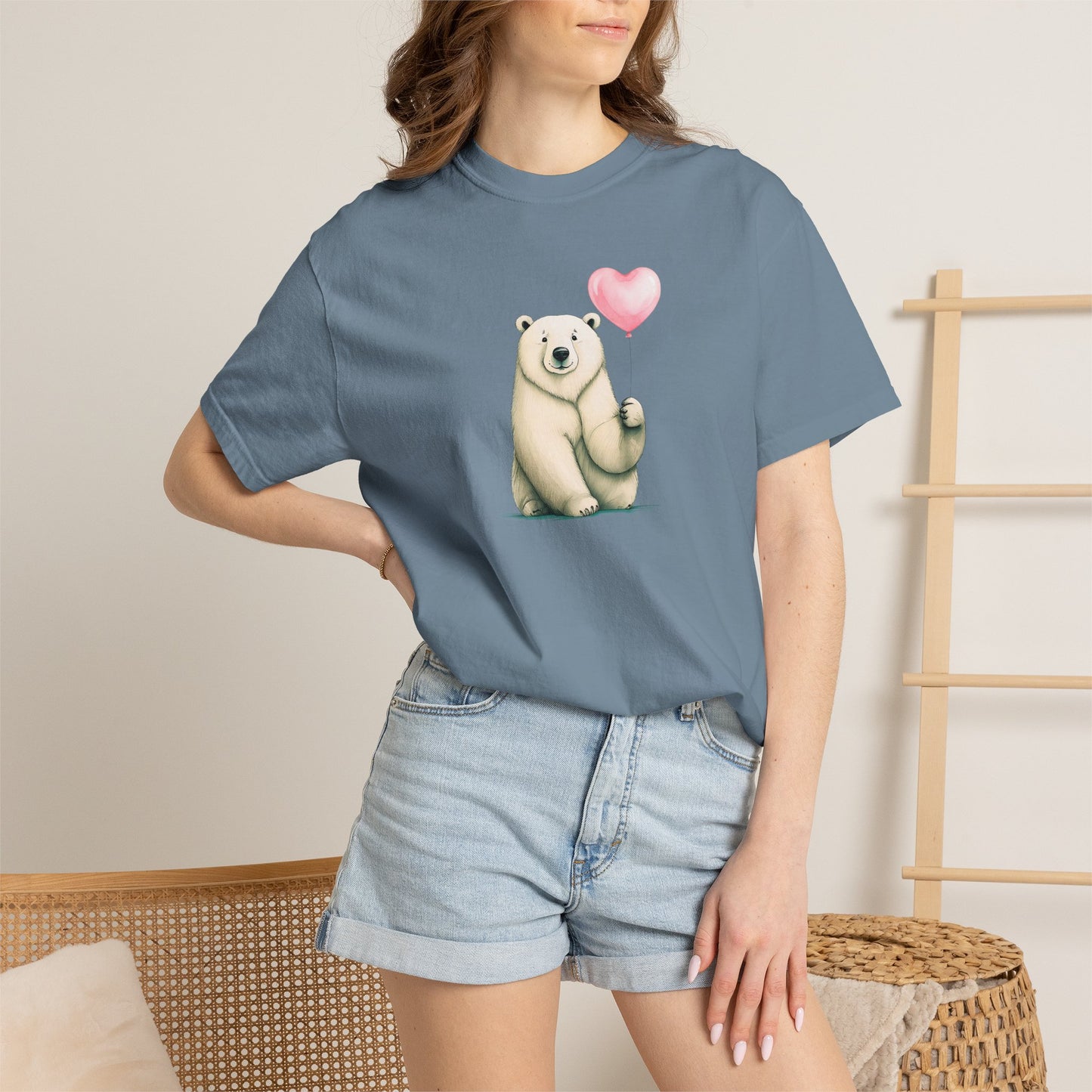 Polar Bear Heart Balloon Comfort Colors Tee