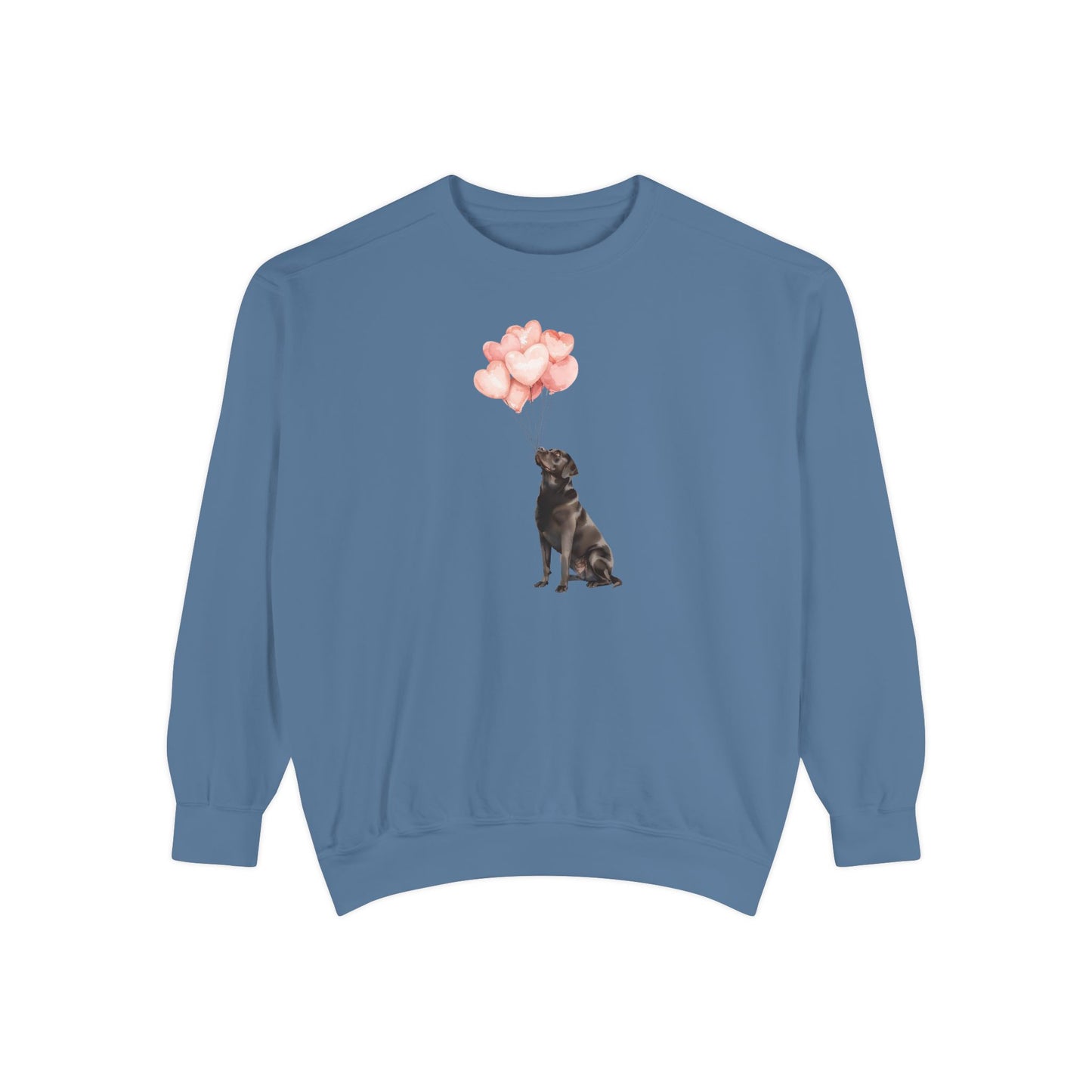 Black Labrador with Heart Balloons Comfort Colors Sweatshirt