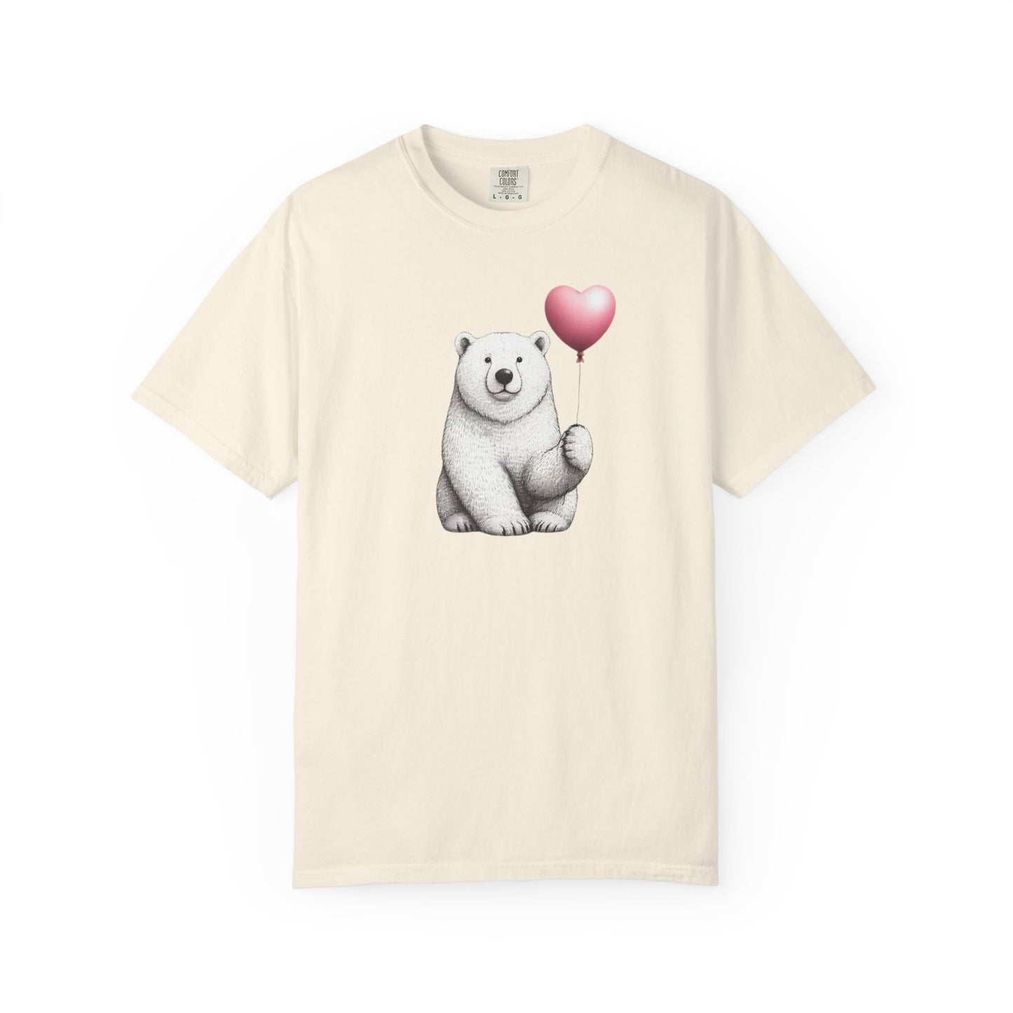 Sketch Polar Bear Heart Balloon Comfort Colors Tee