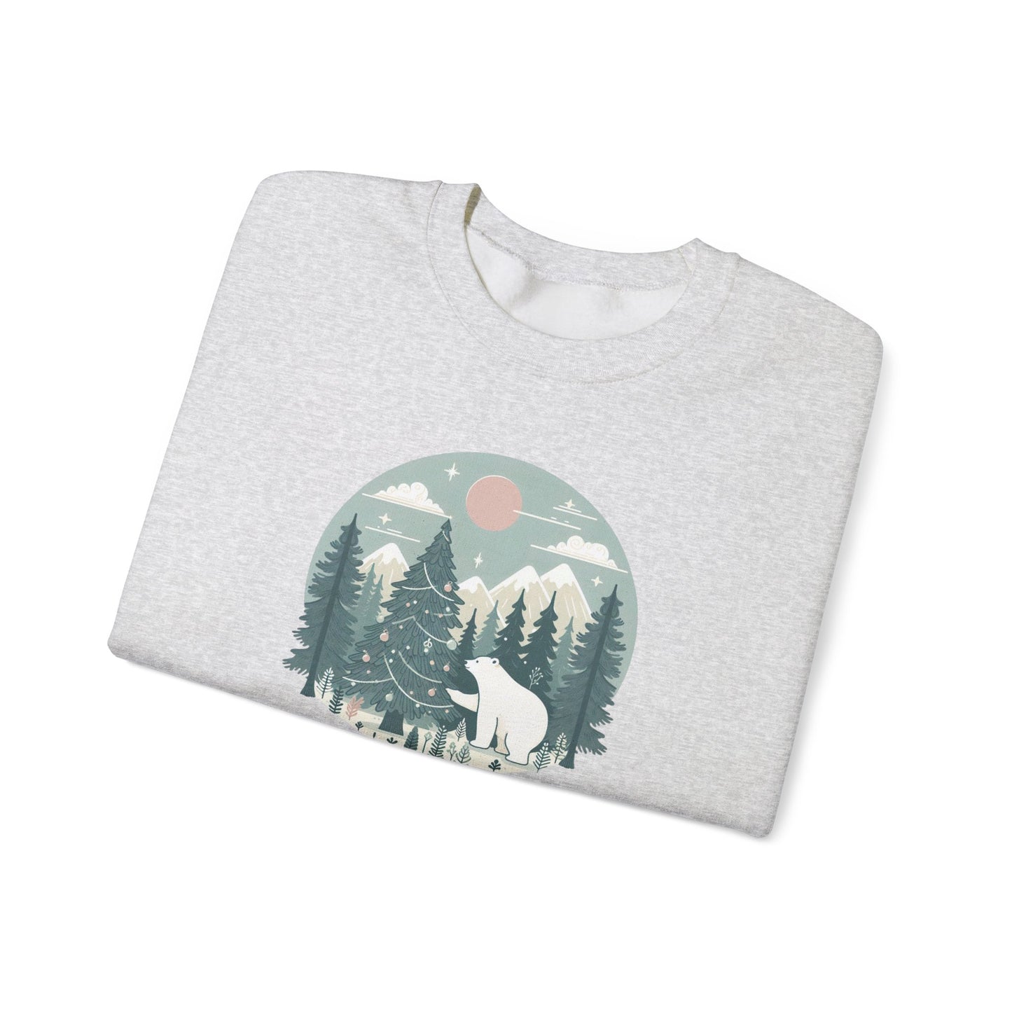 Polar Bear Decorating the Christmas Tree- Winter Forest Graphic Crewneck