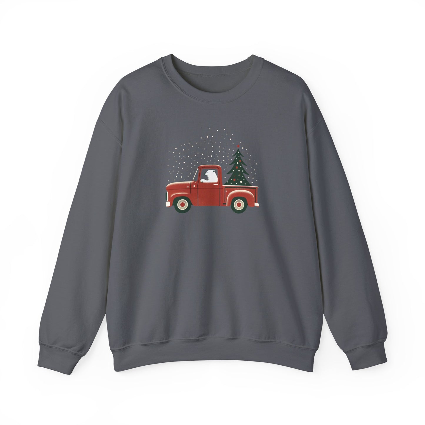 Polar Bear Holiday Haul, Vintage Red Christmas Truck Sweatshirt