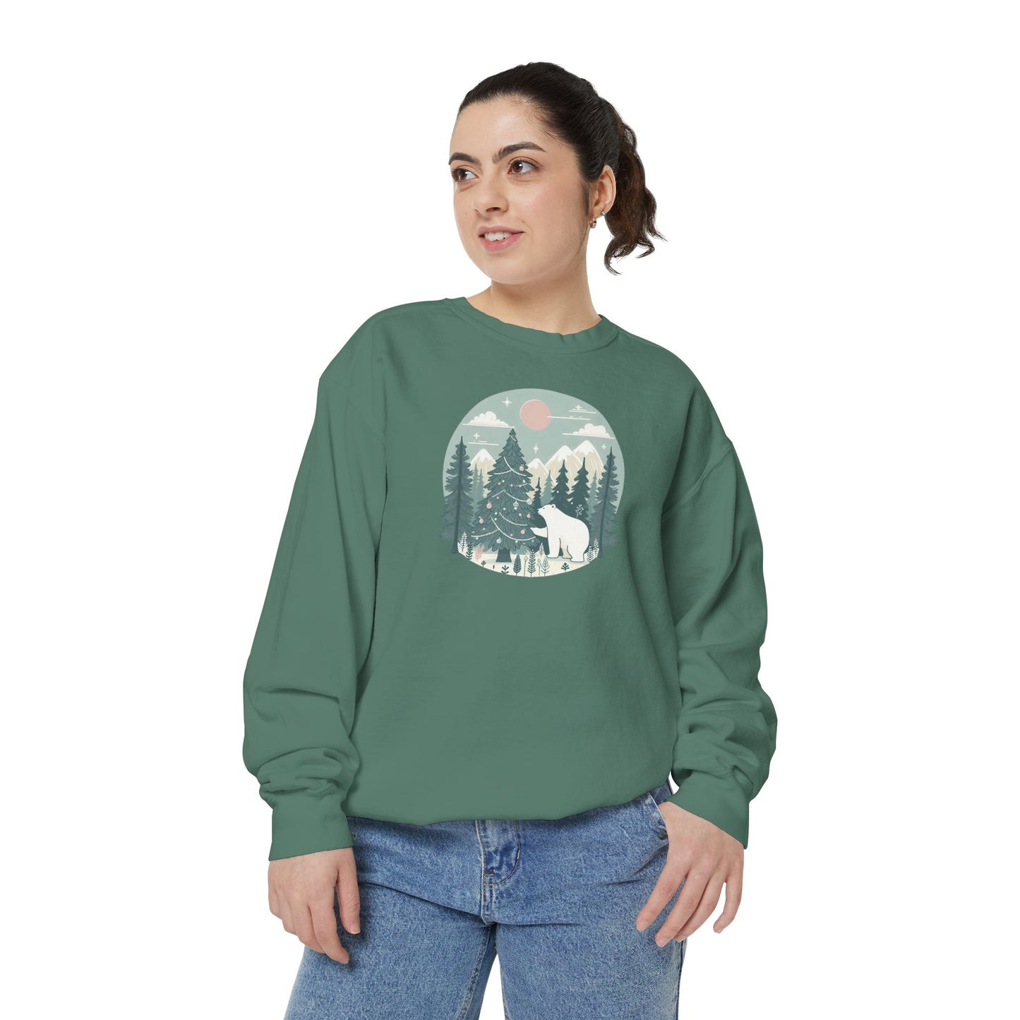 Winter Forest Polar Bear Comfort Colors Crewneck