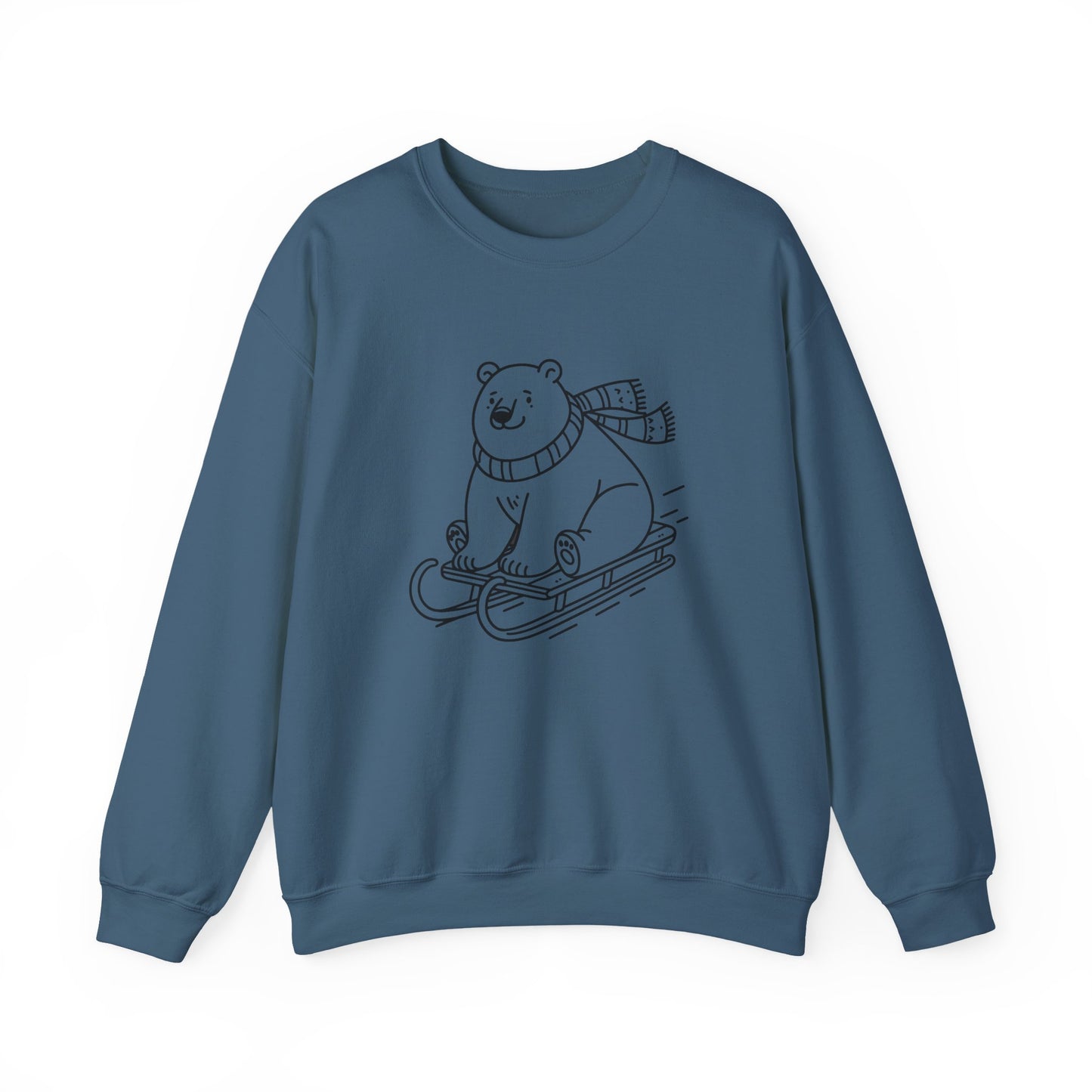 Cozy Polar Bear Sledding Sweatshirt | Unisex Heavy Blend Holiday Pullover