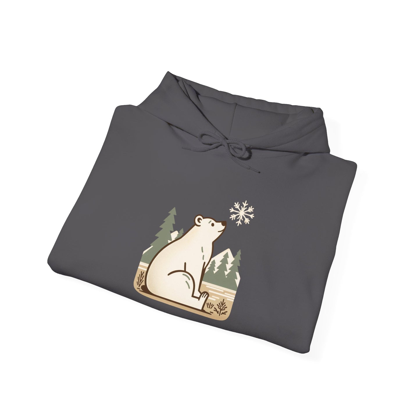 Polar Bear in Pines Hoodie, Heavyweight Winter Sweatshirt, Minimalist Nature Graphic
