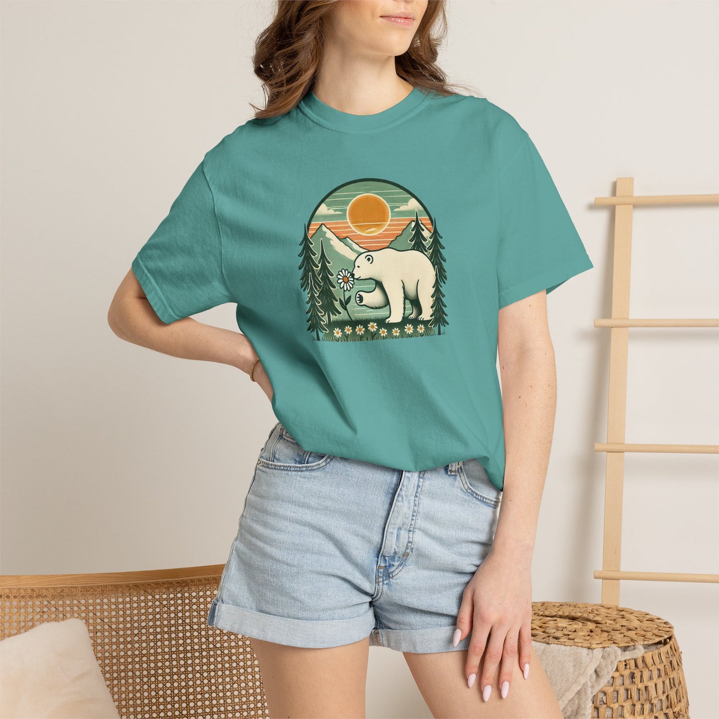 Polar Bear Daisy Sunset Comfort Colors Tee