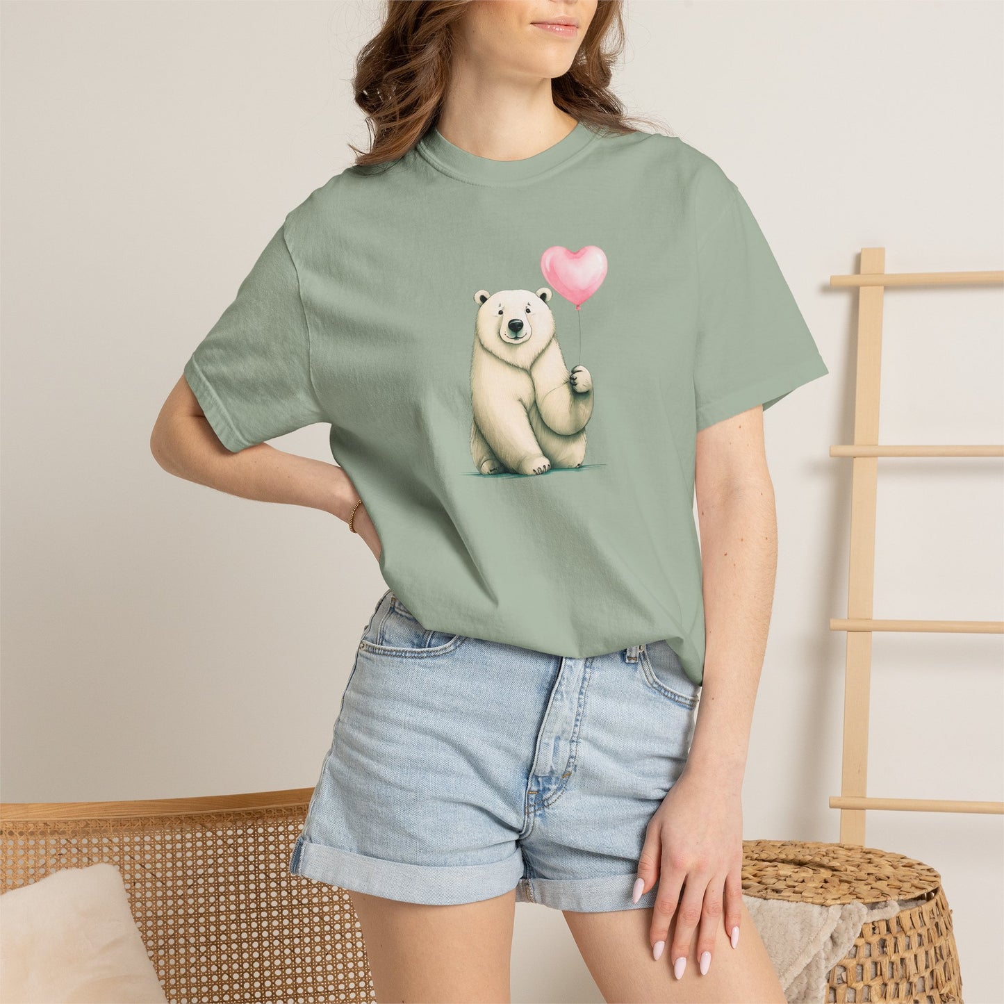 Polar Bear Heart Balloon Comfort Colors Tee