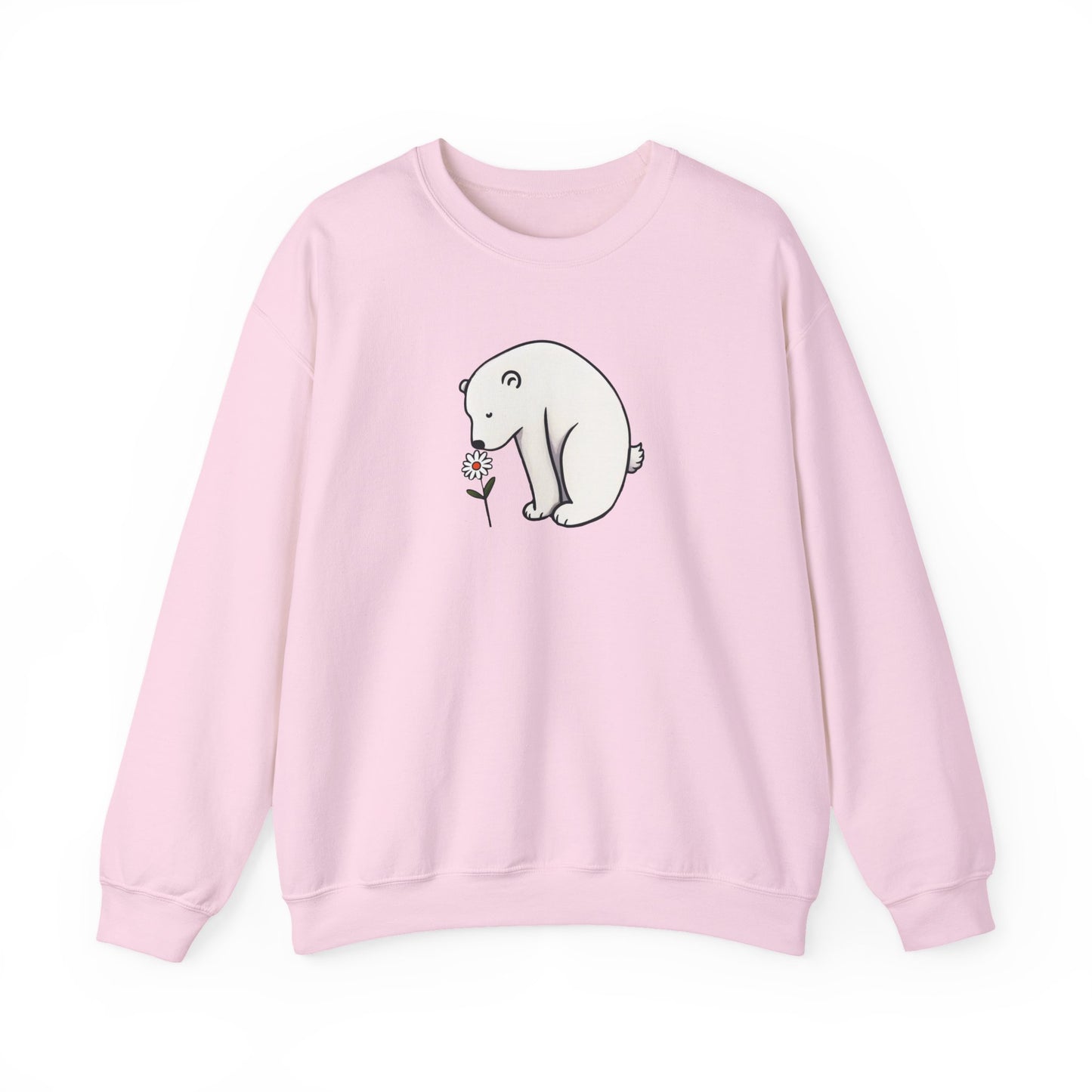 Minimalist Polar Bear Sweatshirt, Daisy Nature Design, Gentle Cozy Fleece