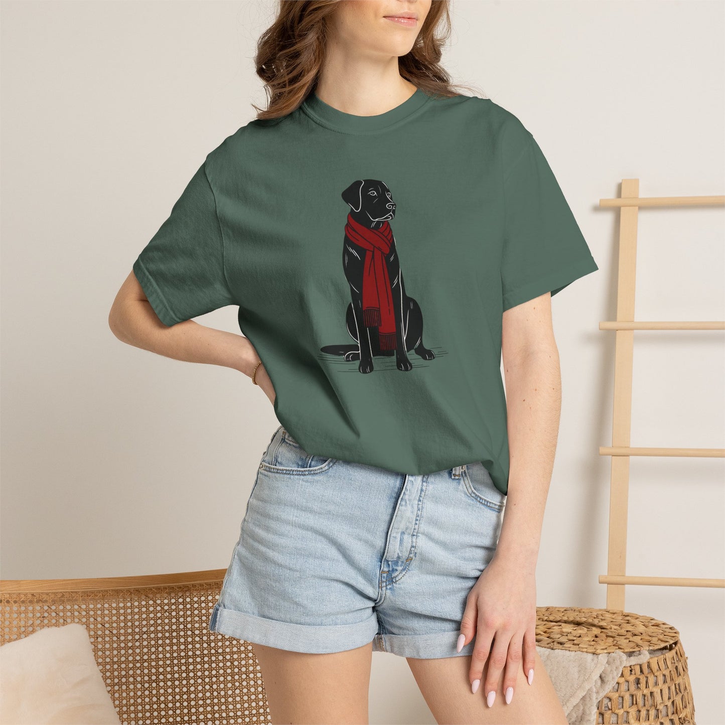 Black Lab Red Scarf Comfort Colors Tee