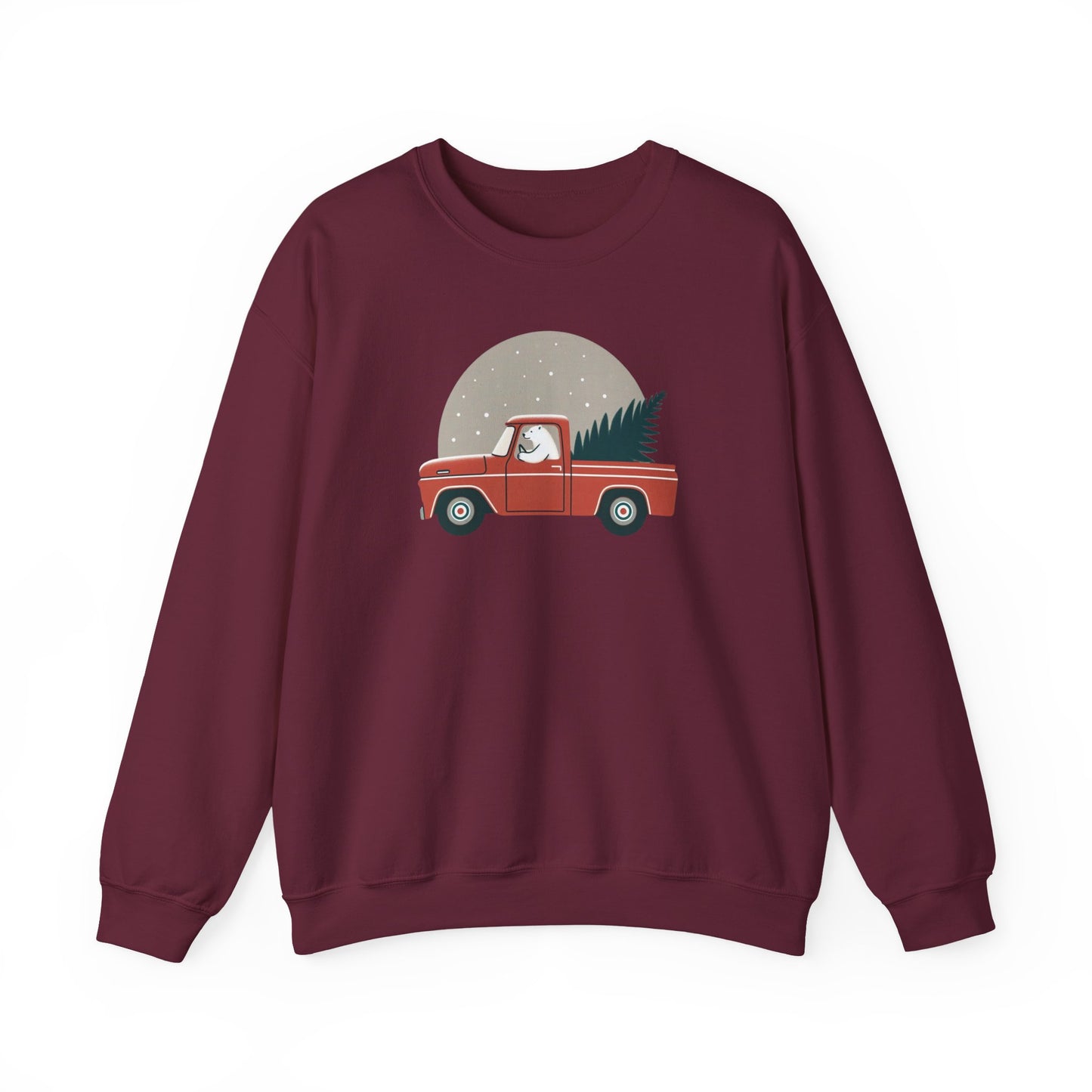 Moonlit Haul, Polar Bear Christmas Truck Design Sweatshirt