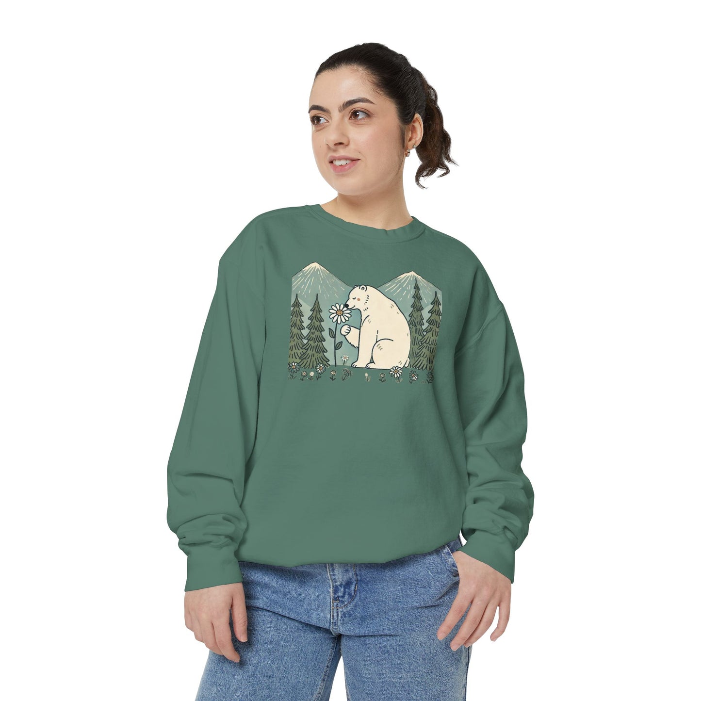 Wildflower Polar Bear Comfort Colors Sweatshirt