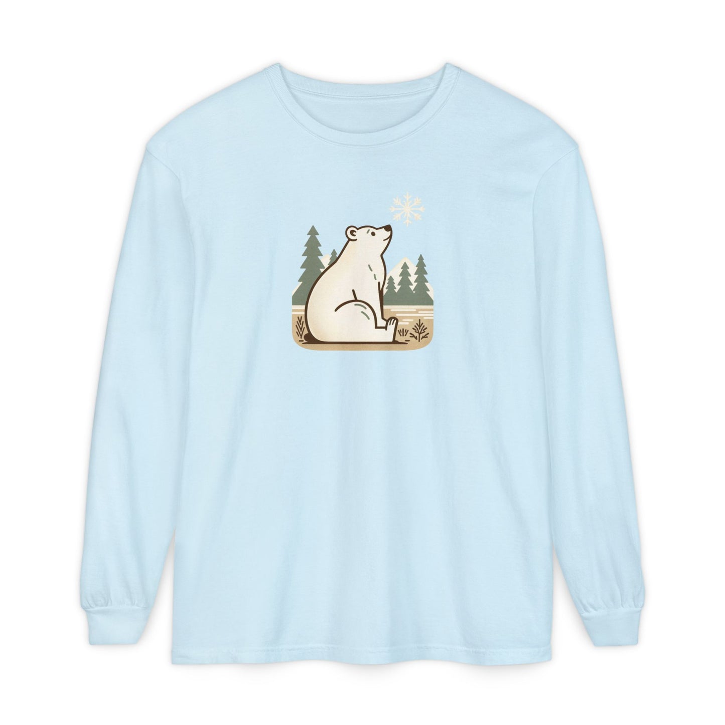 Snowflake Polar Bear Long Sleeve, Cozy Winter Graphic Tee