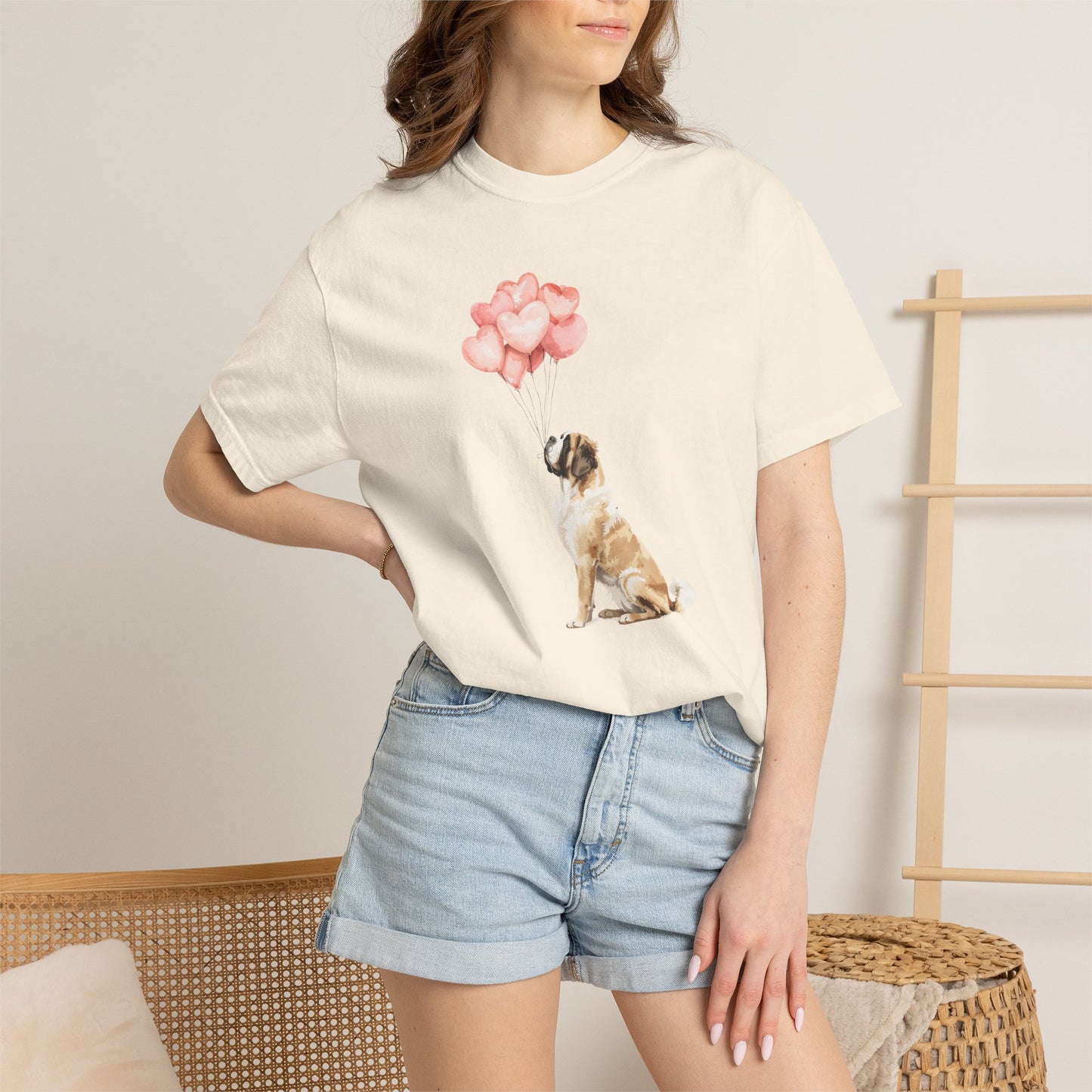 Saint Bernard with Heart Balloons Comfort Colors Tee