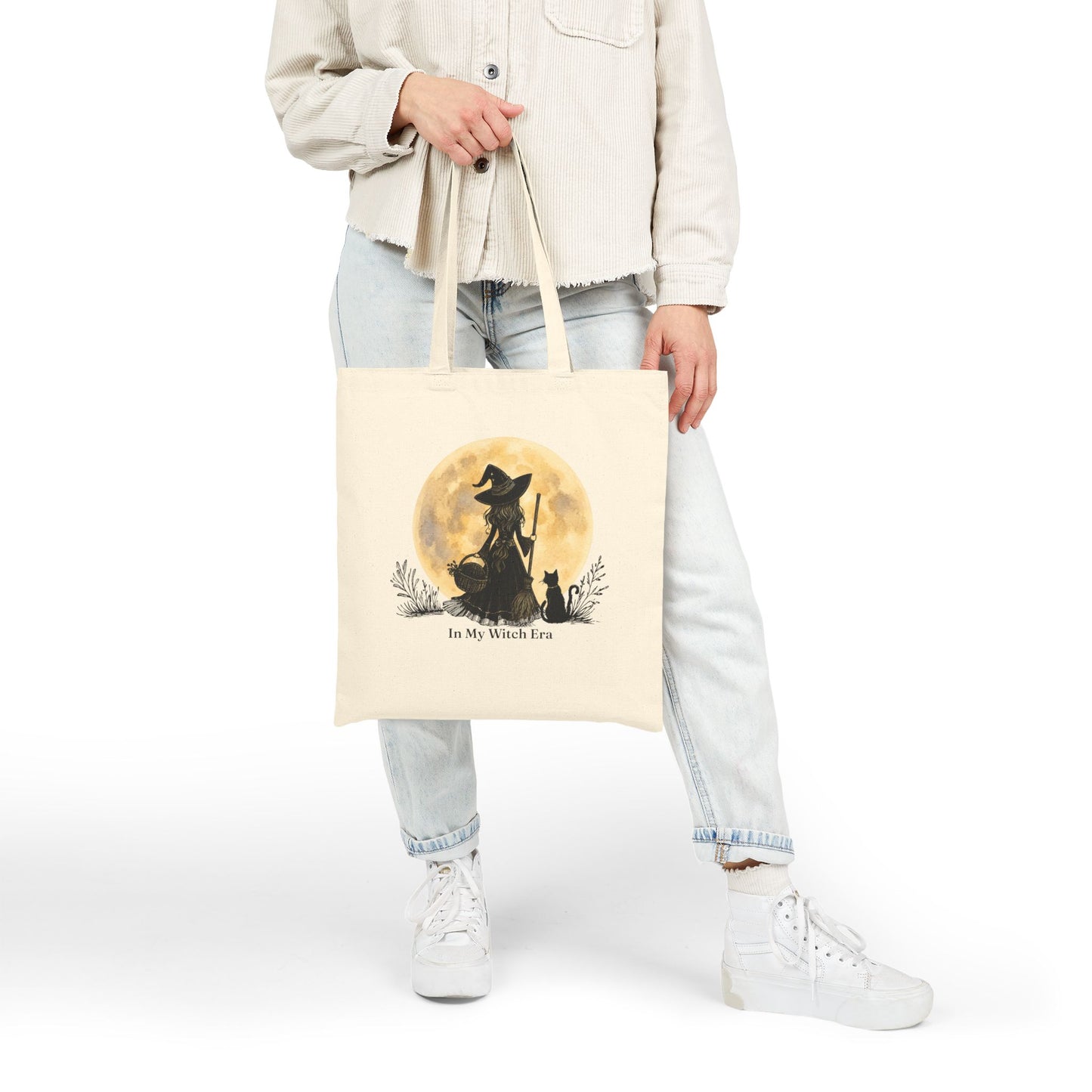 In My Witch Era Double-Sided Canvas Tote Bag | Witch Moon Book Tote | Cottagecore Market Bag