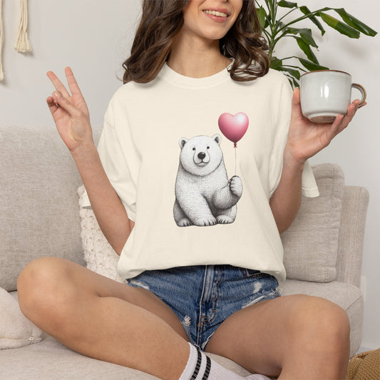 Sketch Polar Bear Heart Balloon Comfort Colors Tee