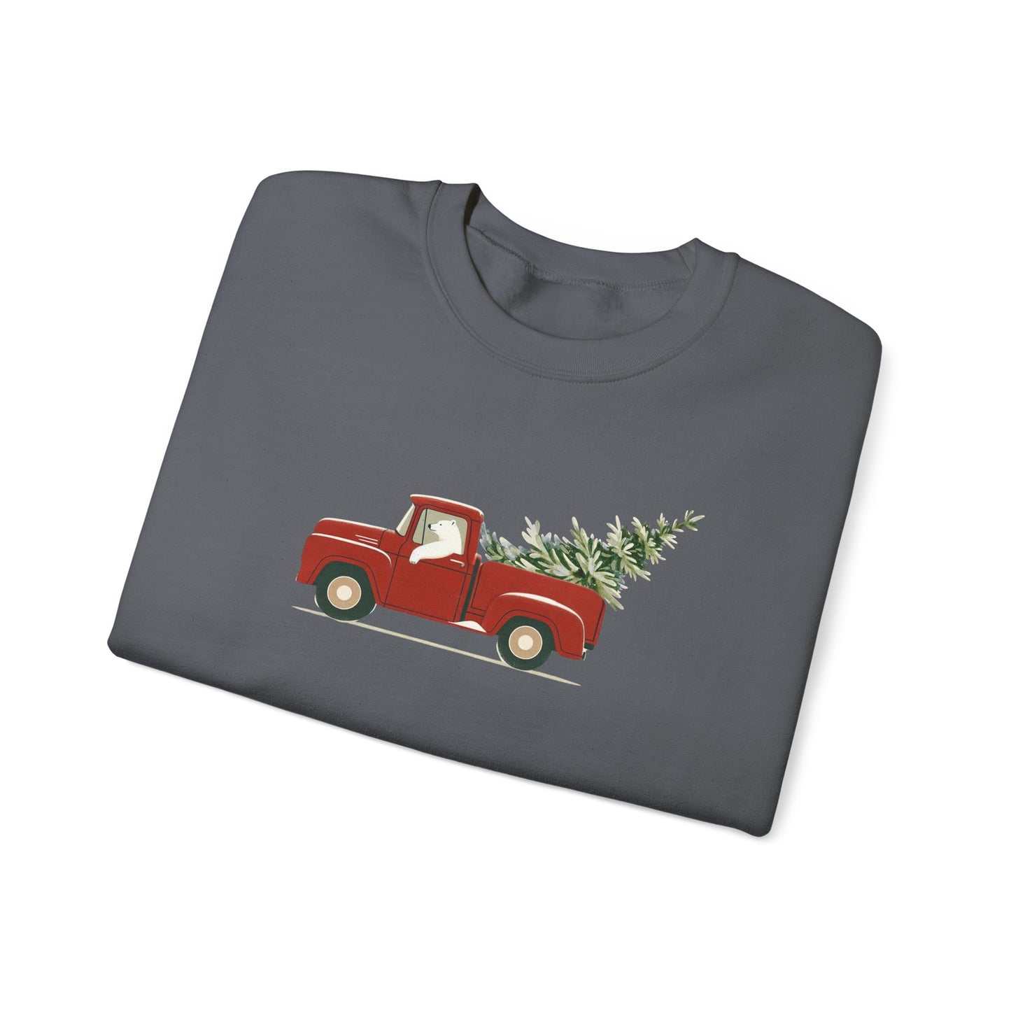 Polar Bear Christmas Truck, Cozy Red Vintage Truck Design Sweatshirt