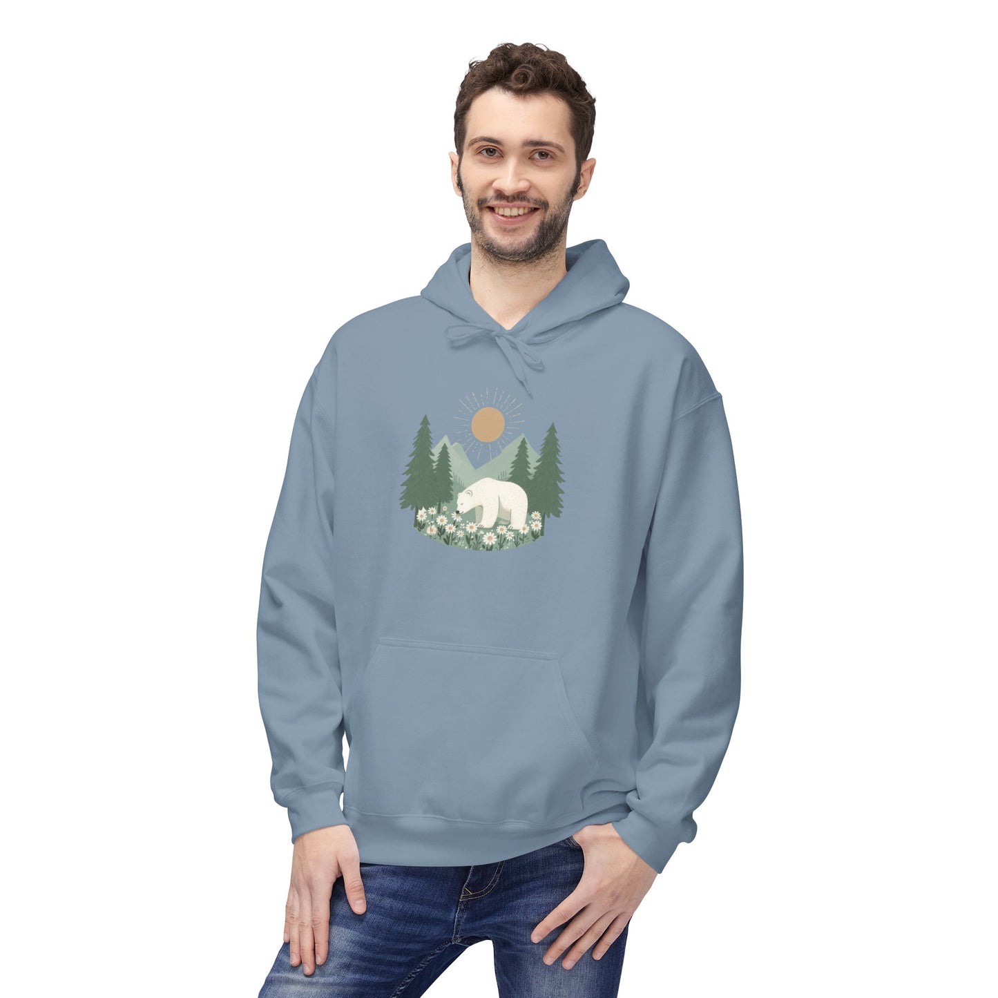 Kind Earth Polar Bear Hoodie, Nature Graphic Midweight Sweatshirt