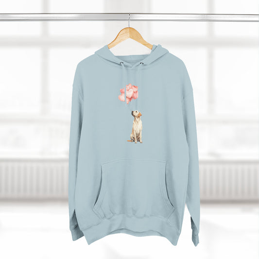 Yellow Labrador with Heart Balloons Hoodie