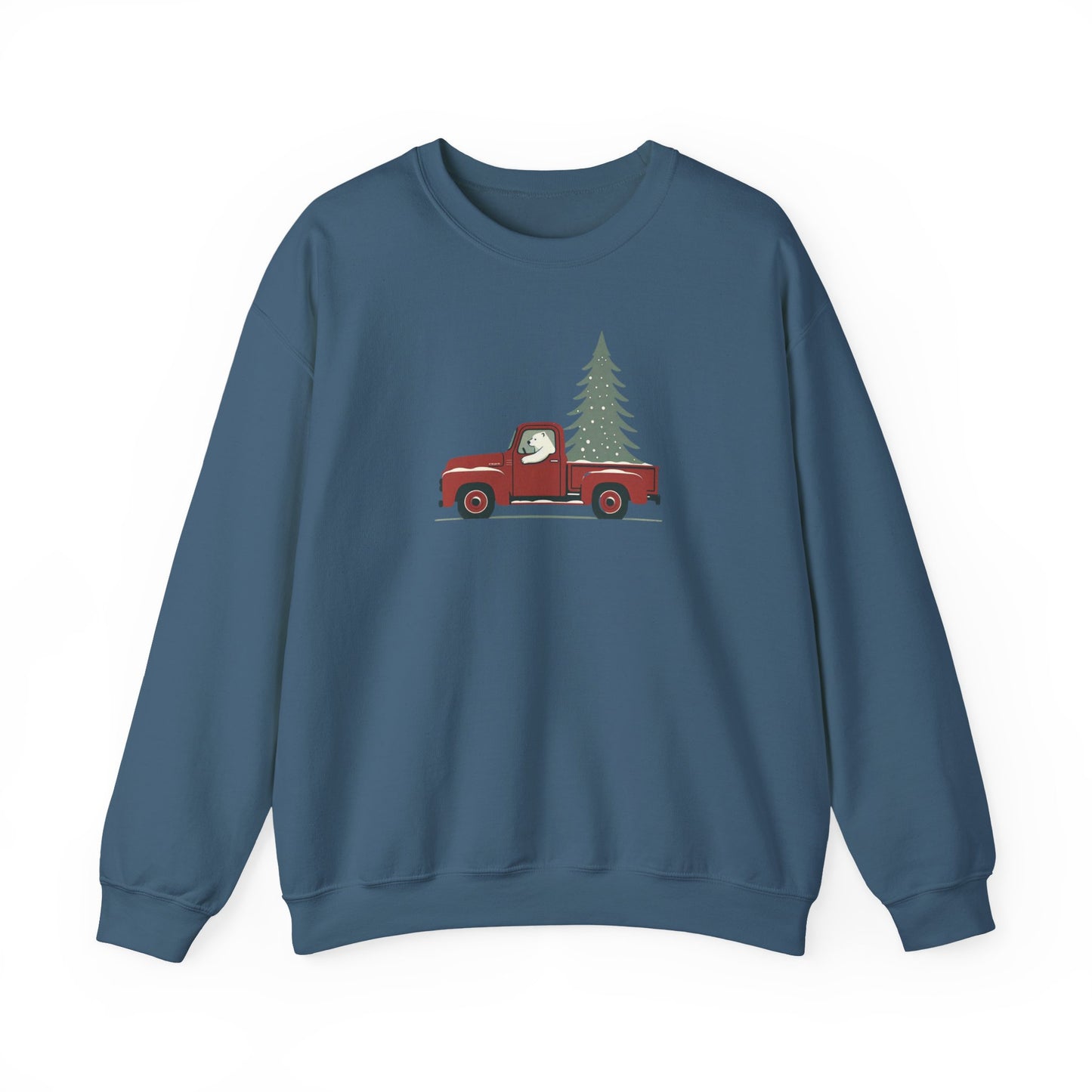 Polar Bear Evergreen Run, Vintage Red Christmas Truck Sweatshirt