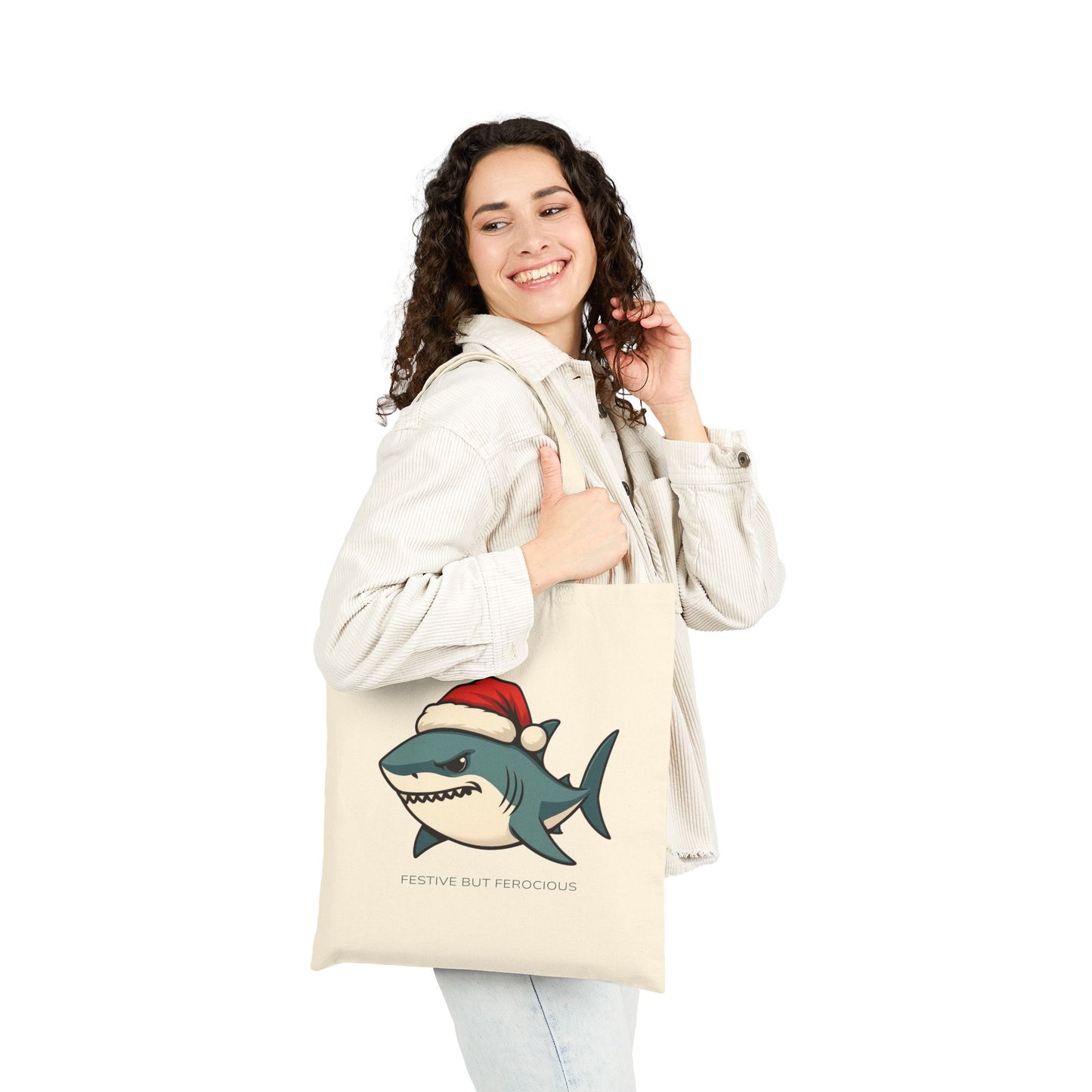 Festive but Ferocious Shark Tote Bag Funny Christmas Holiday Gift