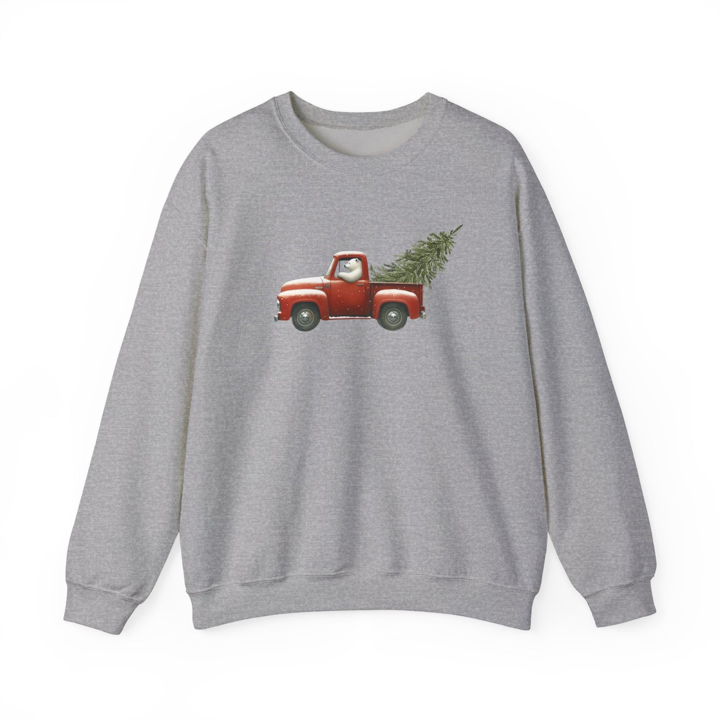 Snowy Christmas Ride, Polar Bear Red Truck Design Sweatshirt