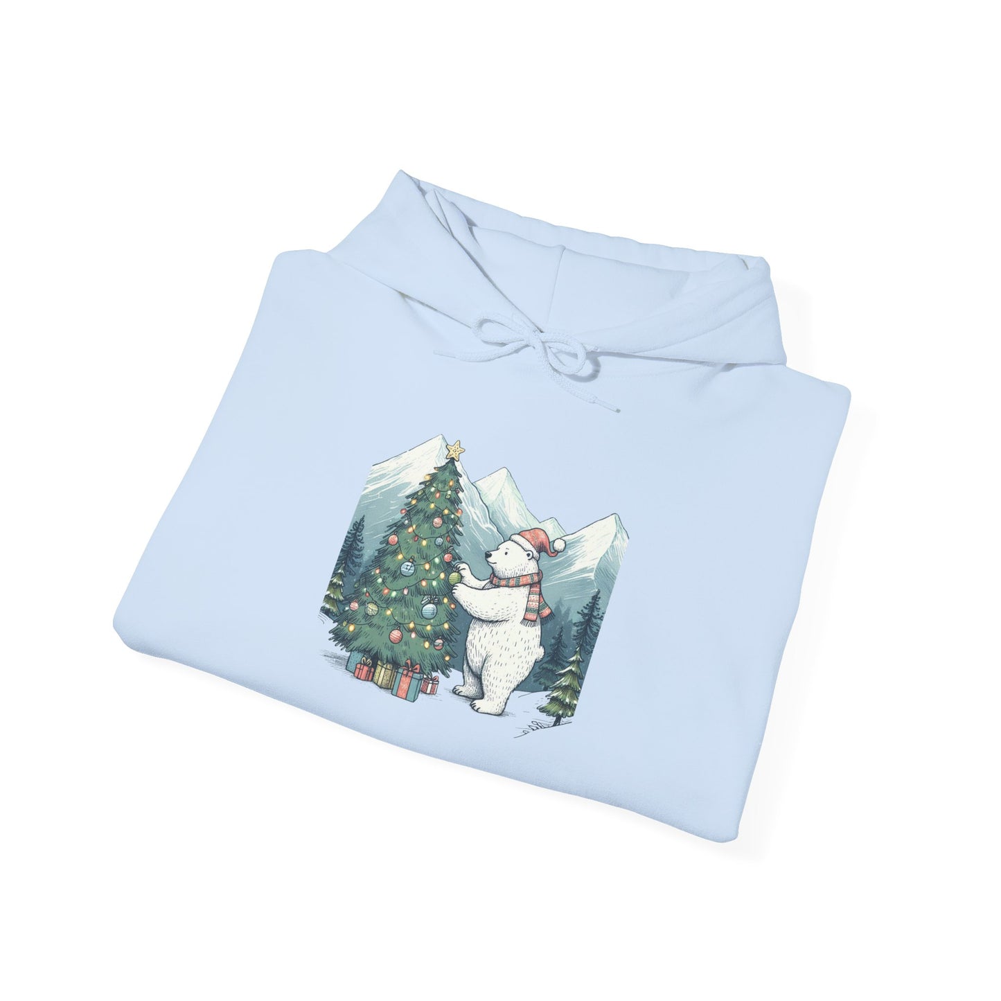 Polar Christmas Mountains Hoodie, Cozy Bear Holiday Scene