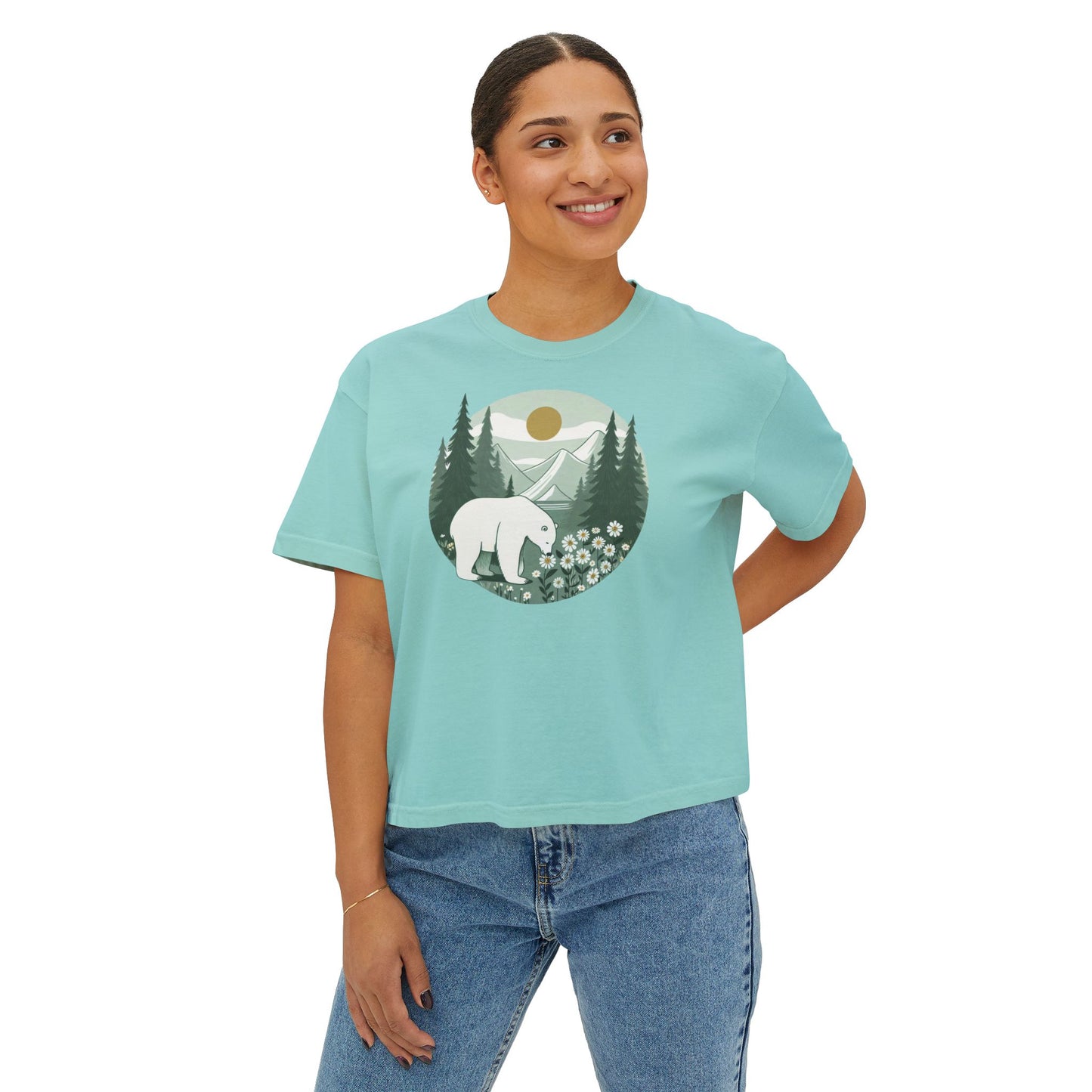 Polar Bear in Bloom Tee – Tranquil Forest & Daisy Nature Shirt