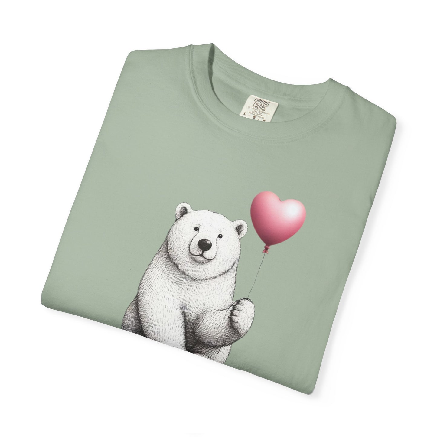 Sketch Polar Bear Heart Balloon Comfort Colors Tee