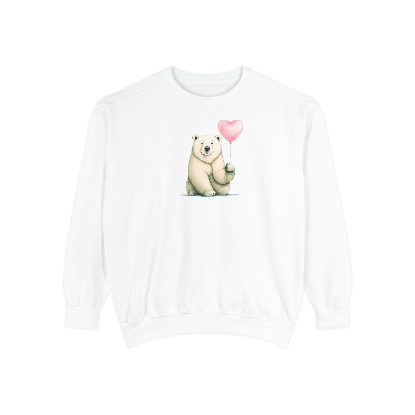 Sweetheart Polar Bear & Heart Balloon Pullover | Premium Comfort Colors® Heritage Fleece