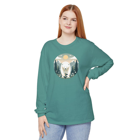 Polar Bear & Wildflower Mountain Long Sleeve, Comfort Colors Nature Graphic Tee