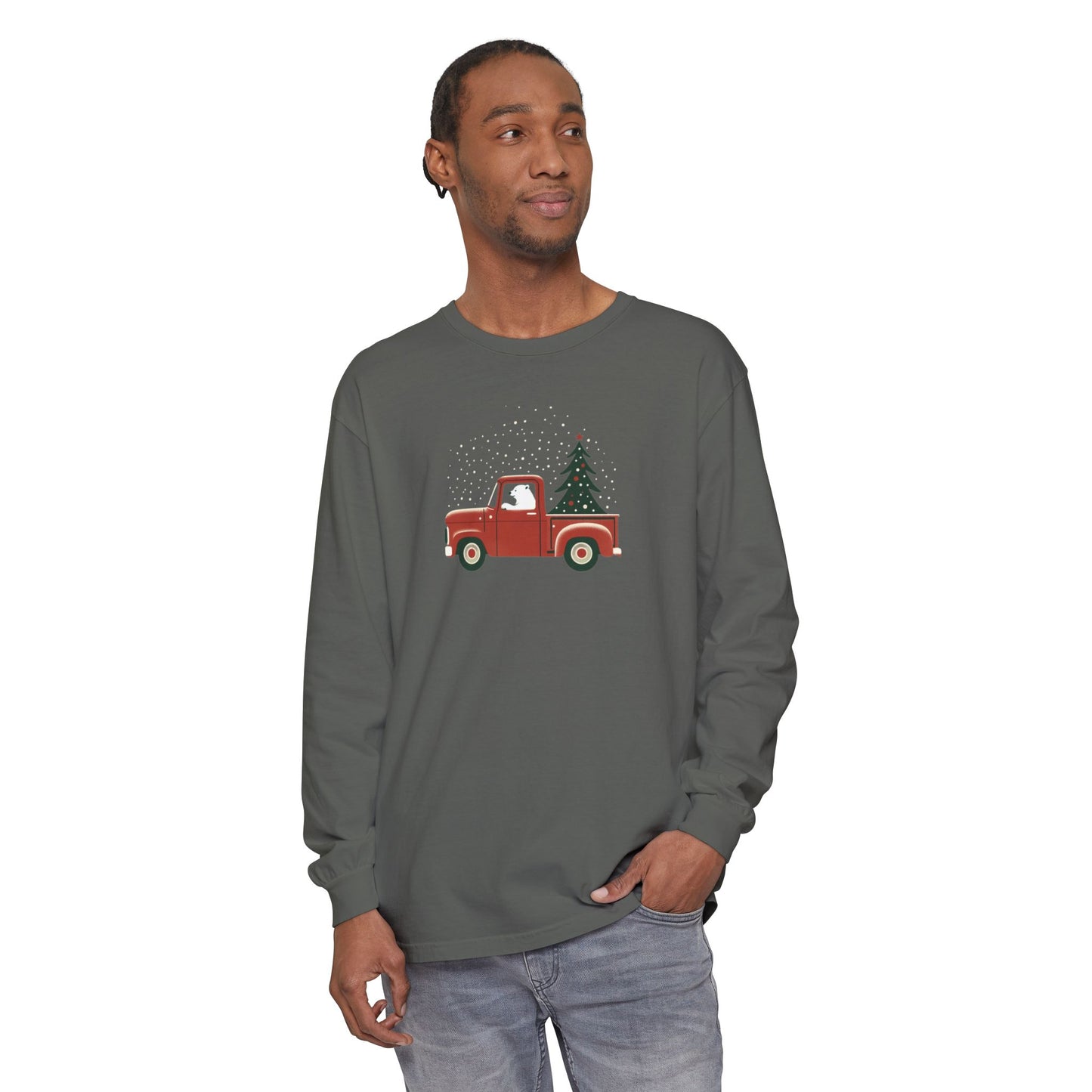 Polar Bear Holiday Haul, Vintage Red Christmas Truck Long Sleeve Tee