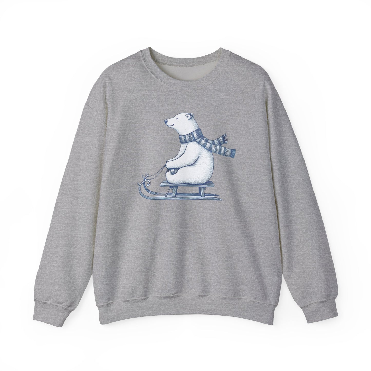 Sledding Polar Bear Sweatshirt, Cozy Winter Graphic Heavyweight Fleece