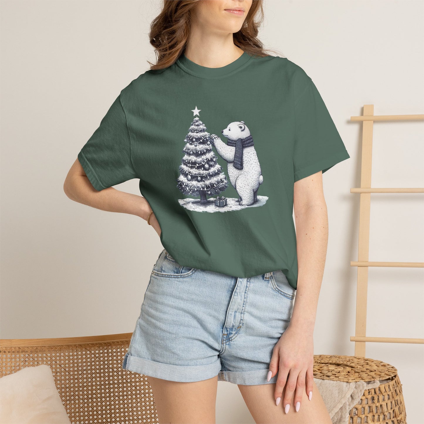 Vintage Polar Bear Christmas Tree Comfort Colors Tee
