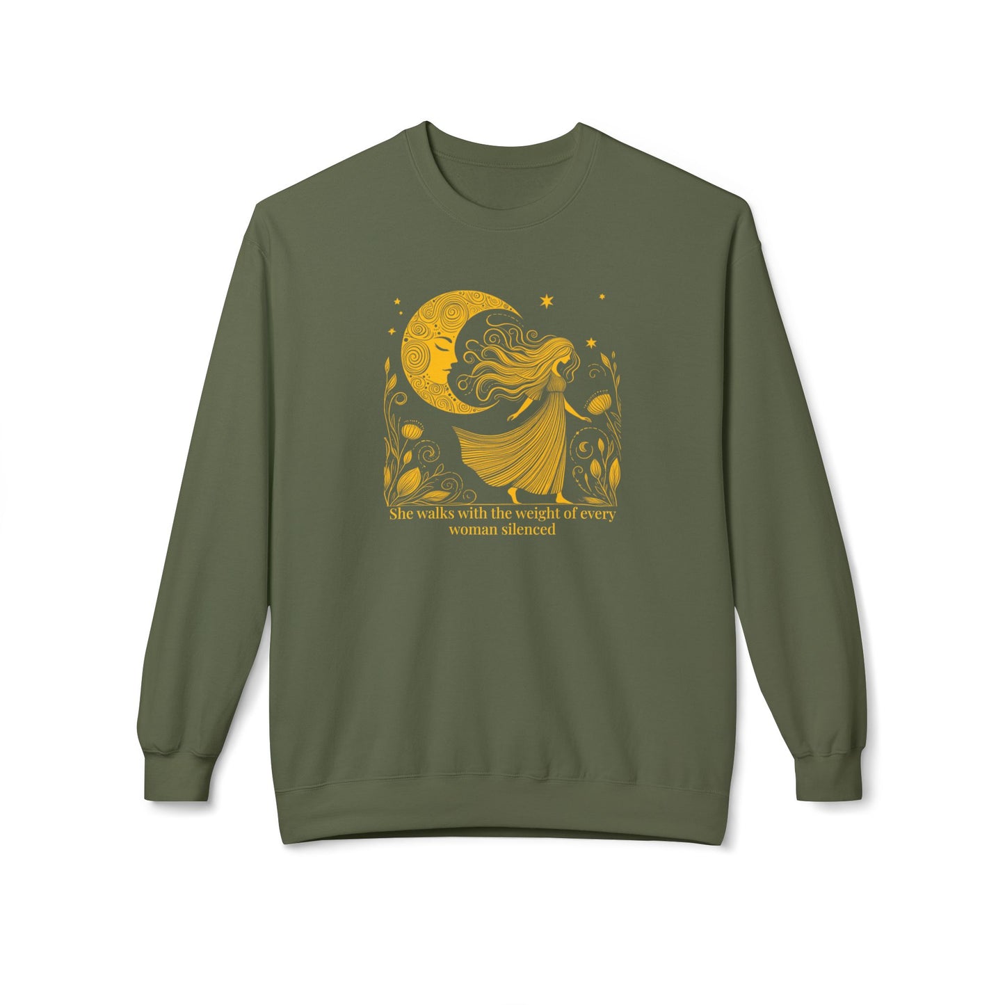 She Walks With The Weight of Every Woman Silenced | Feminist Sweatshirt