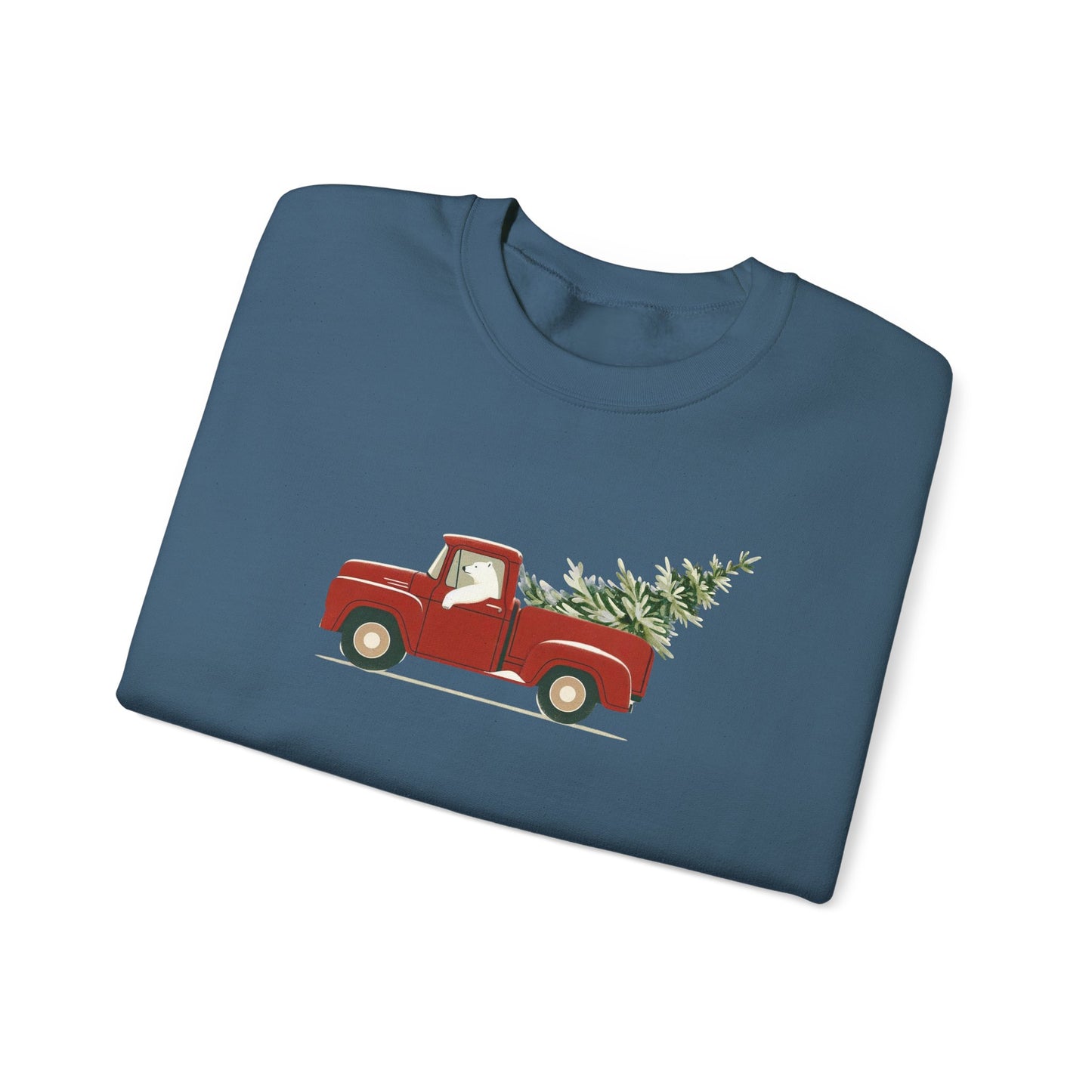 Polar Bear Christmas Truck, Cozy Red Vintage Truck Design Sweatshirt