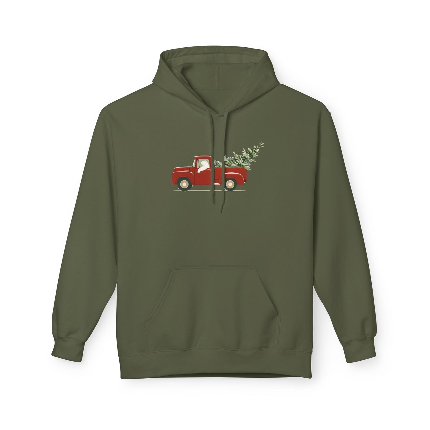 Polar Bear Christmas Truck, Cozy Red Vintage Truck Design Midweight Hoodie