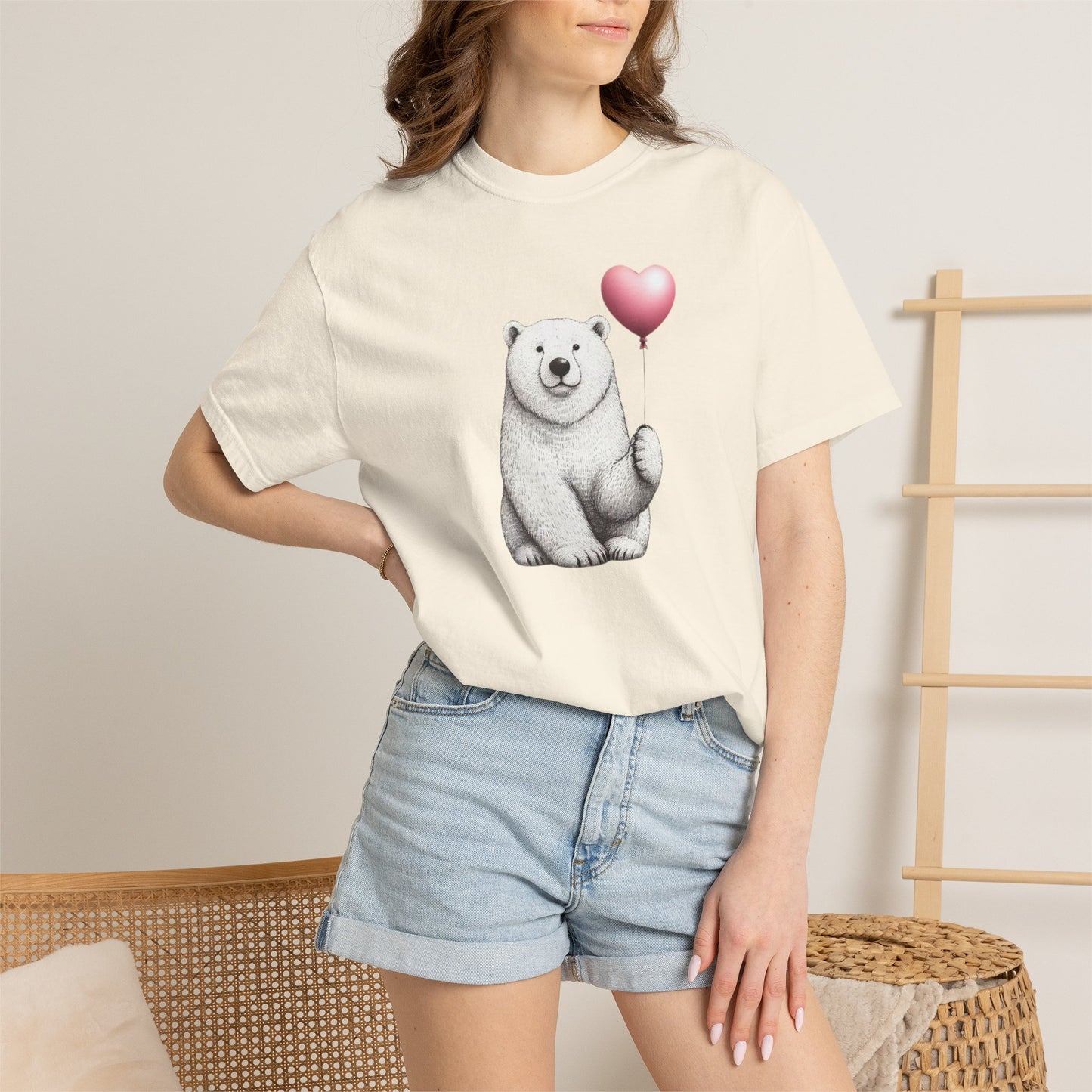 Sketch Polar Bear Heart Balloon Comfort Colors Tee
