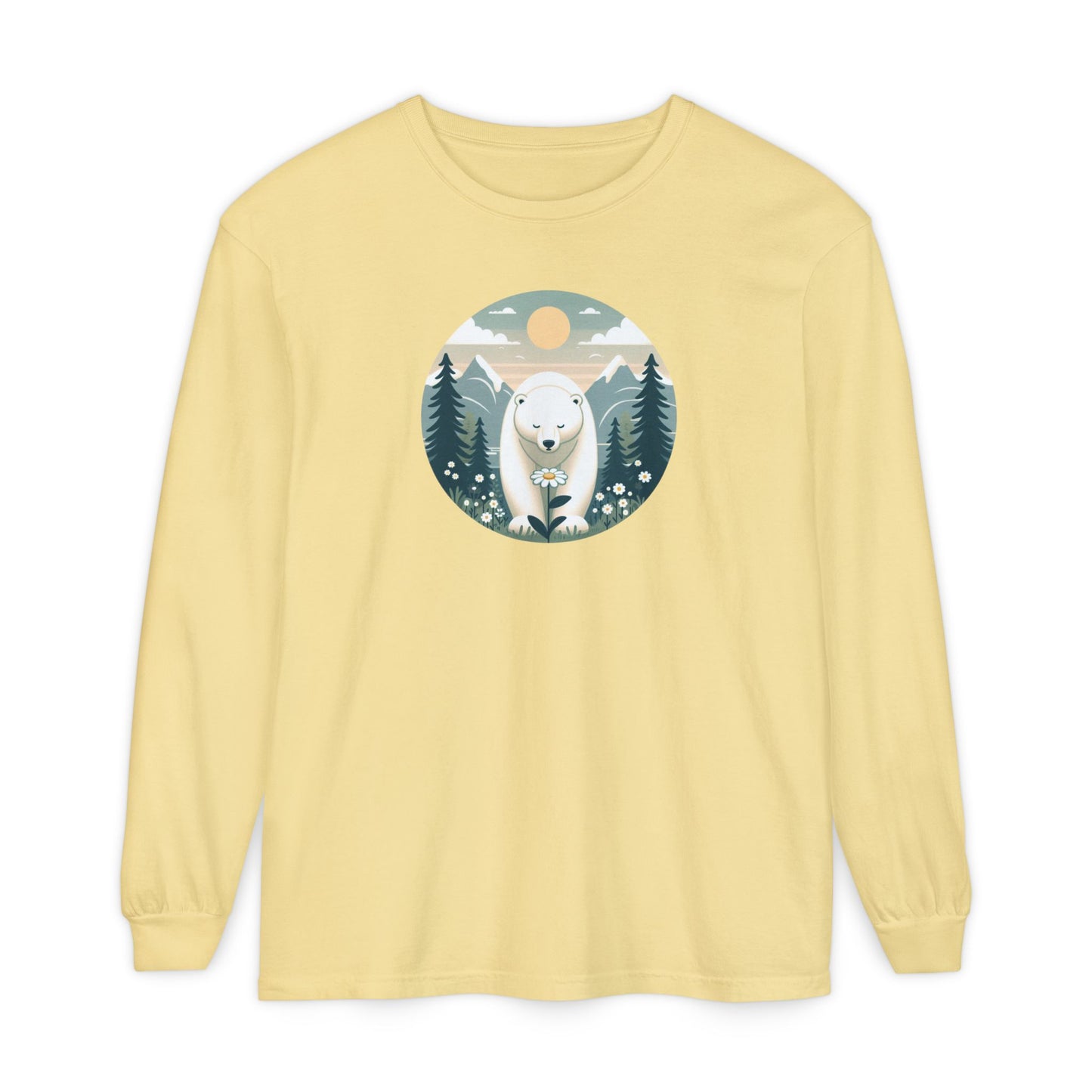 Polar Bear & Wildflower Mountain Long Sleeve, Comfort Colors Nature Graphic Tee