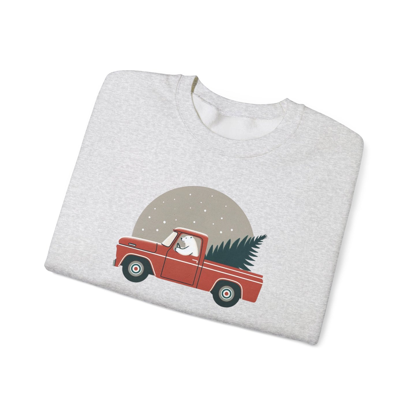 Moonlit Haul, Polar Bear Christmas Truck Design Sweatshirt
