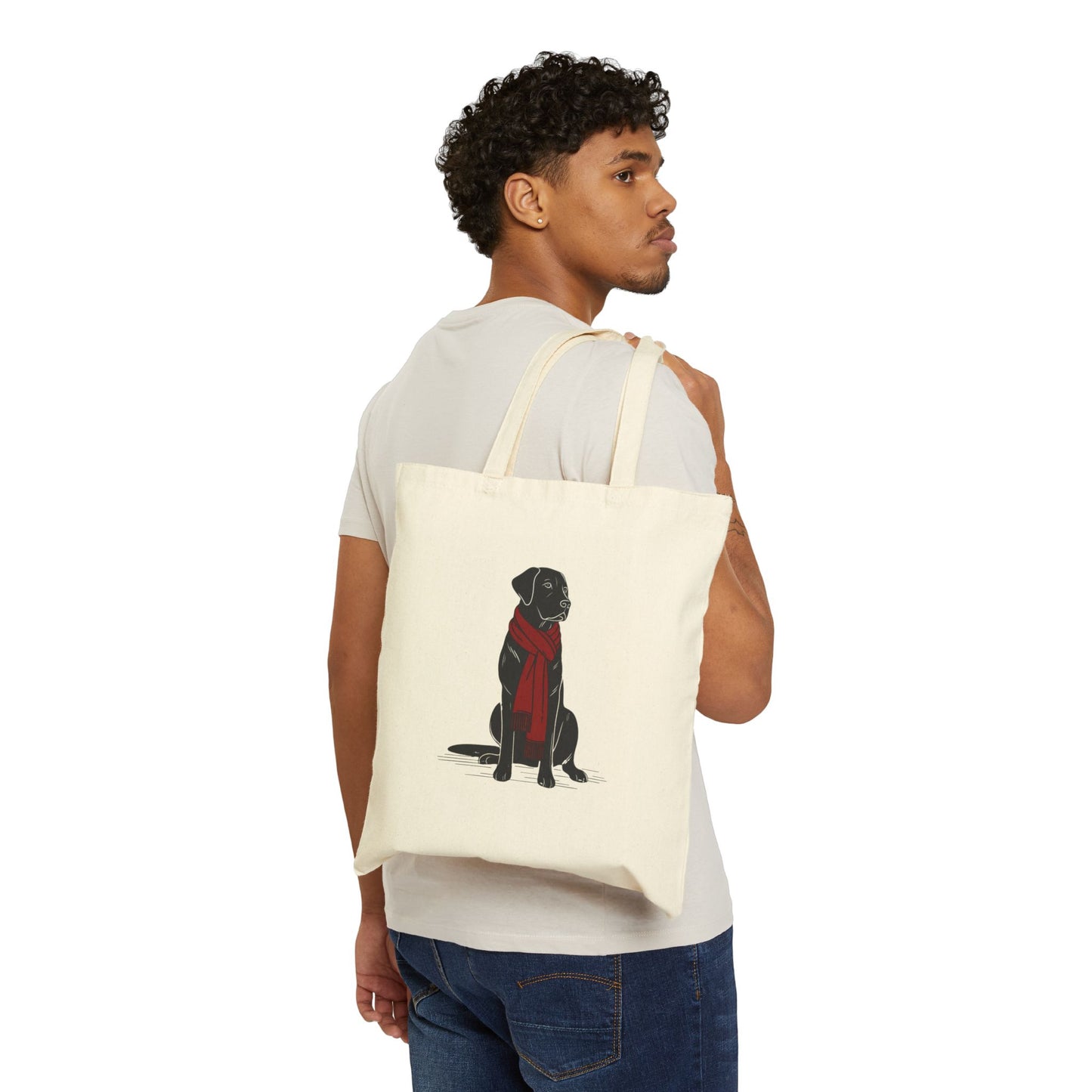 Black Lab Scarf Bear Premium Canvas Tote | Cozy Den Edition