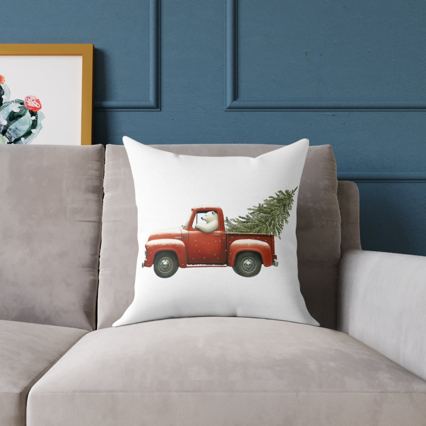 Polar Bear Pickup Christmas Pillow