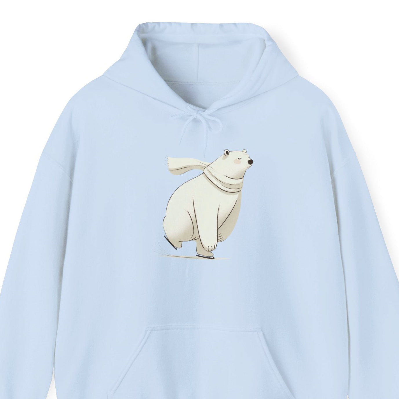 Light blue hoodie with a polar bear graphic on a white background