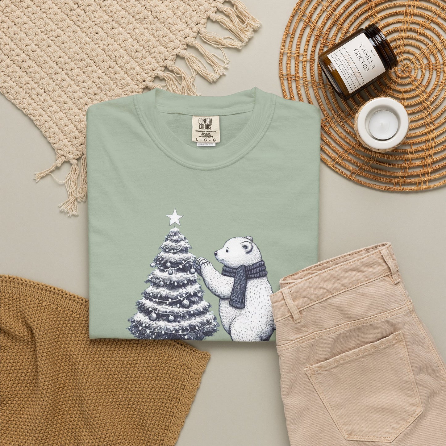 Vintage Polar Bear Christmas Tree Comfort Colors Tee