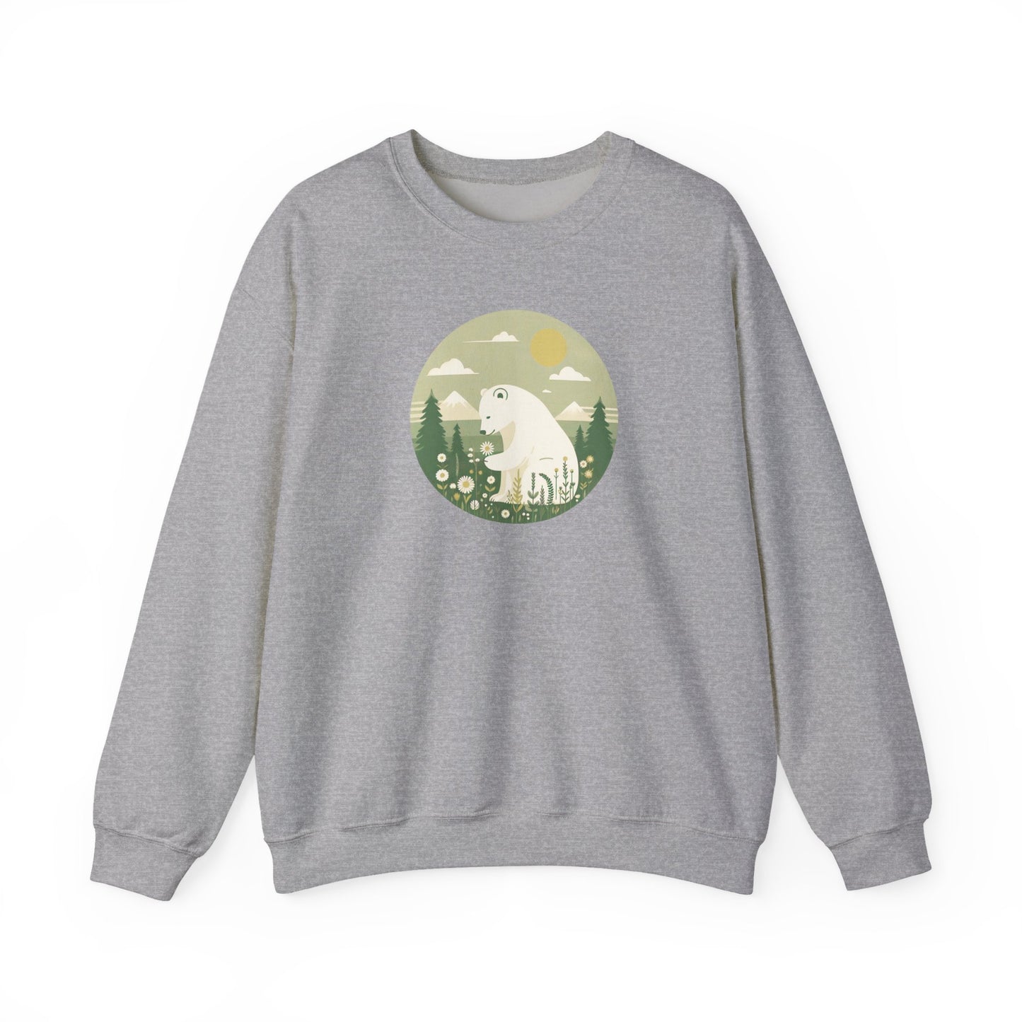 Polar Bear & Daisy Sweatshirt, Cozy Unisex Heavy Winter Graphic