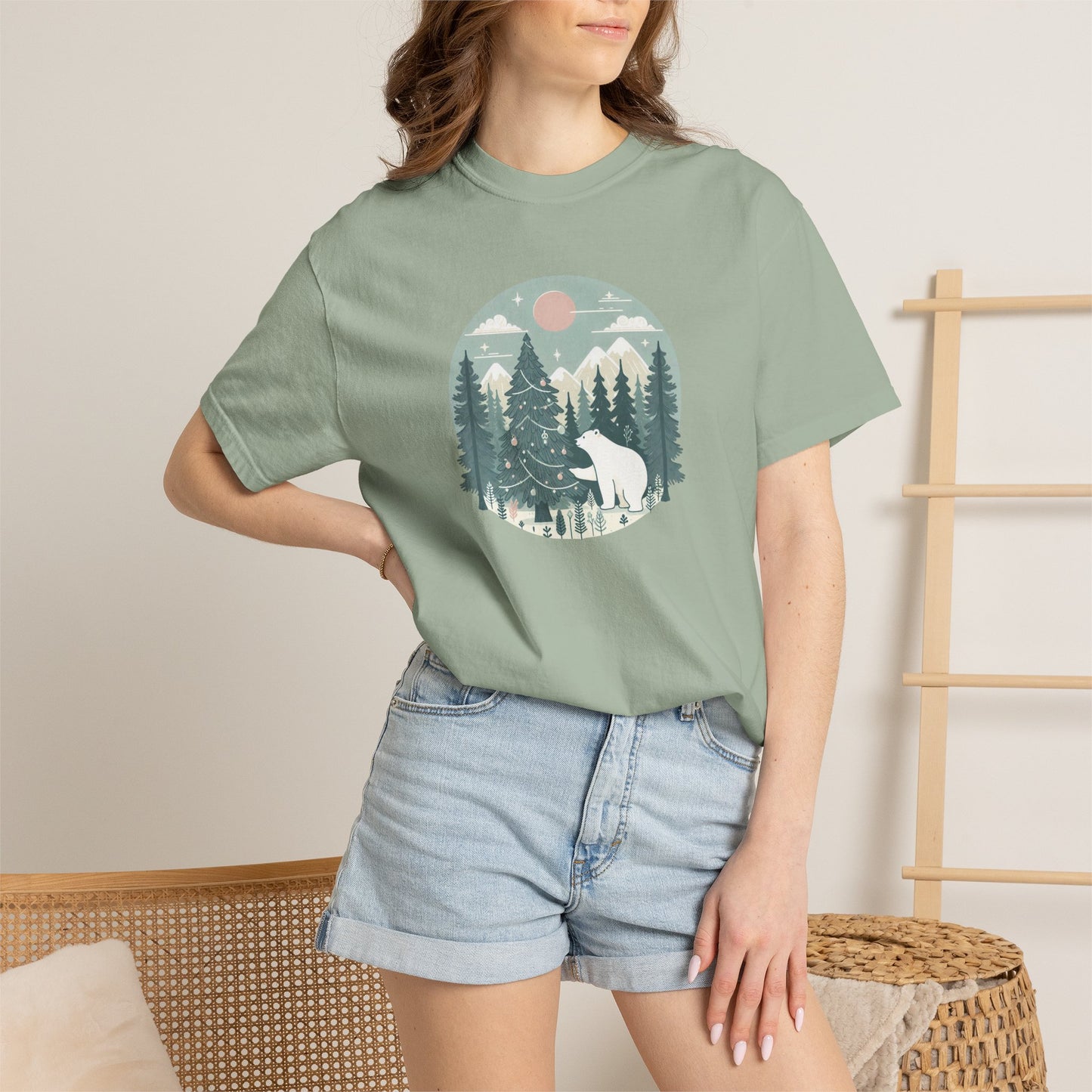 Winter Forest Polar Bear Comfort Colors Tee